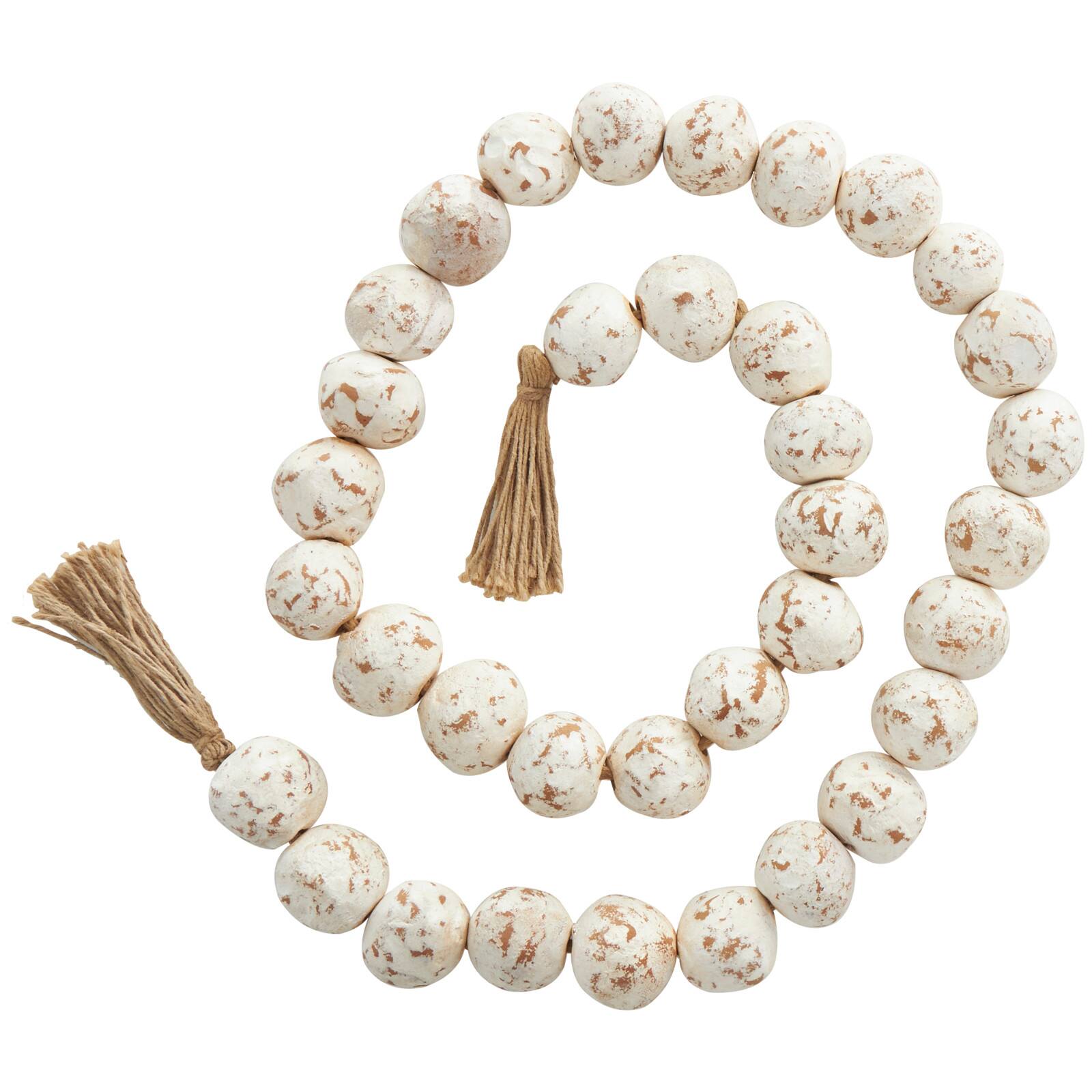 5ft. Paper Mache Round Distressed Beaded Garland with Tassel