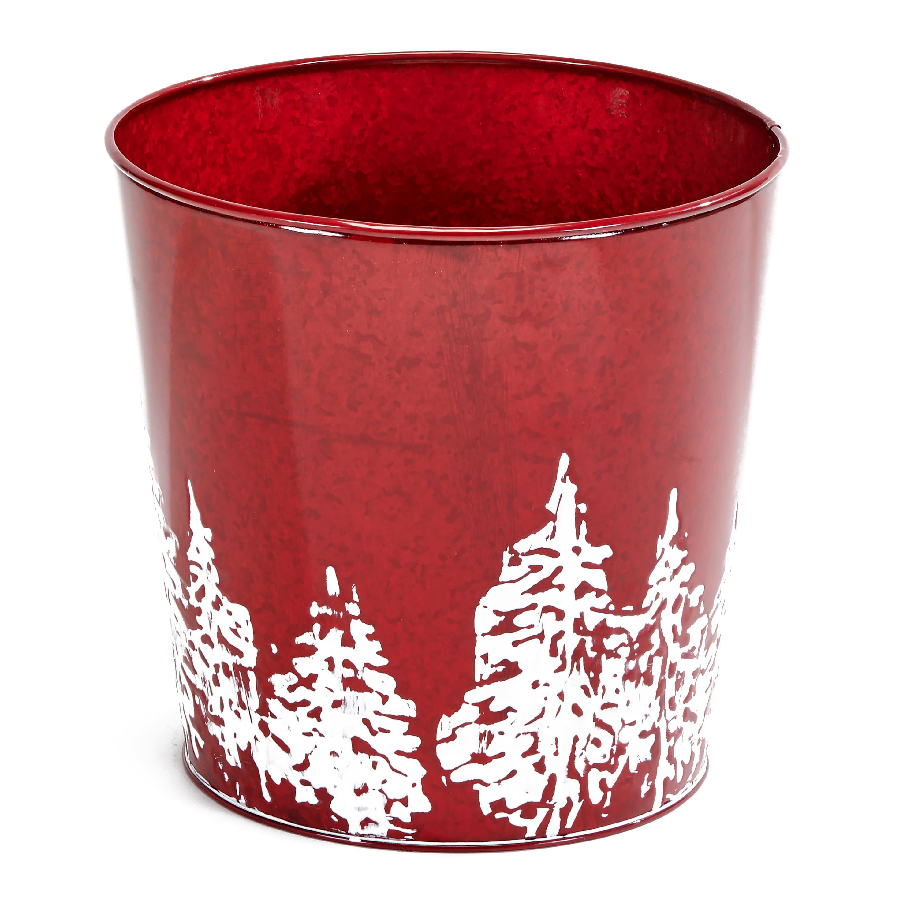 Red & White Christmas Planter Bucket with Tree Design, 2ct.
