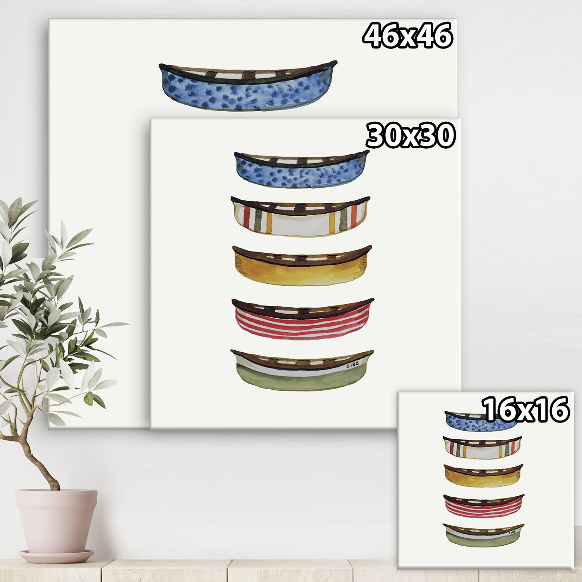 Designart - Five Canoes - Lake House Premium Canvas Wall Art