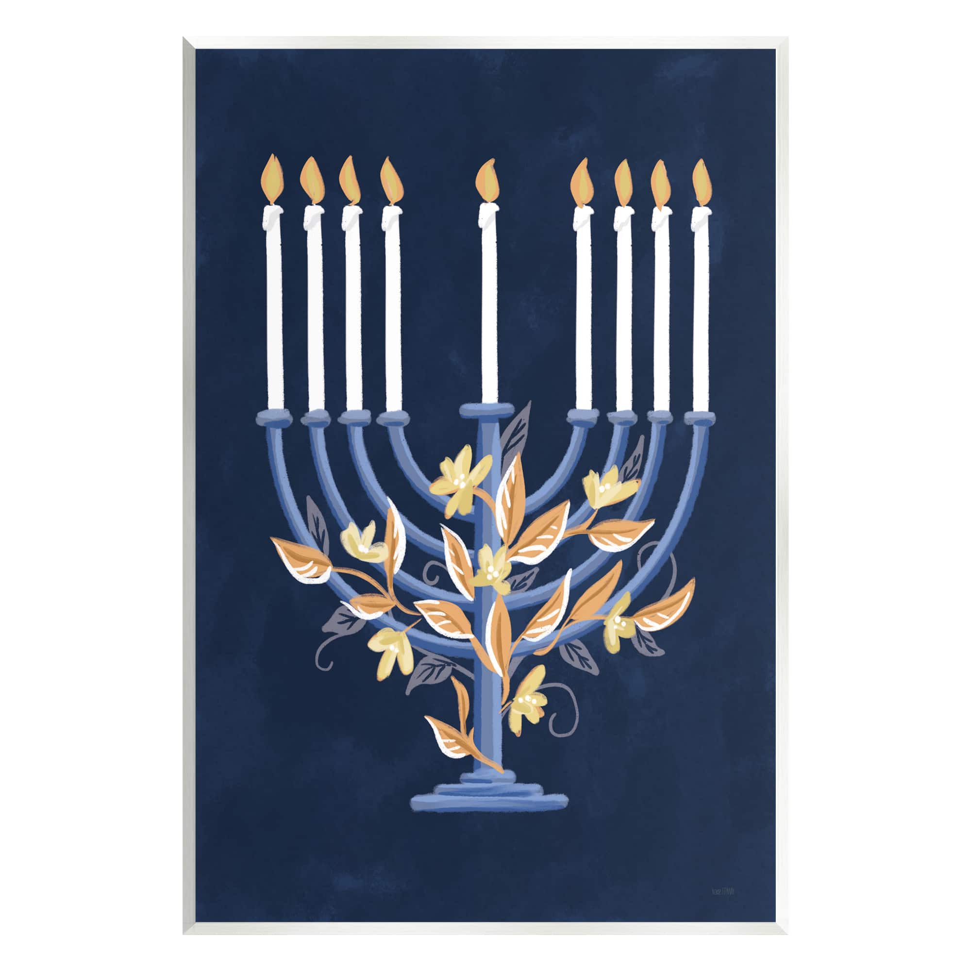 Stupell Industries Traditional Floral Hanukkah Menorah Wall Plaque Art
