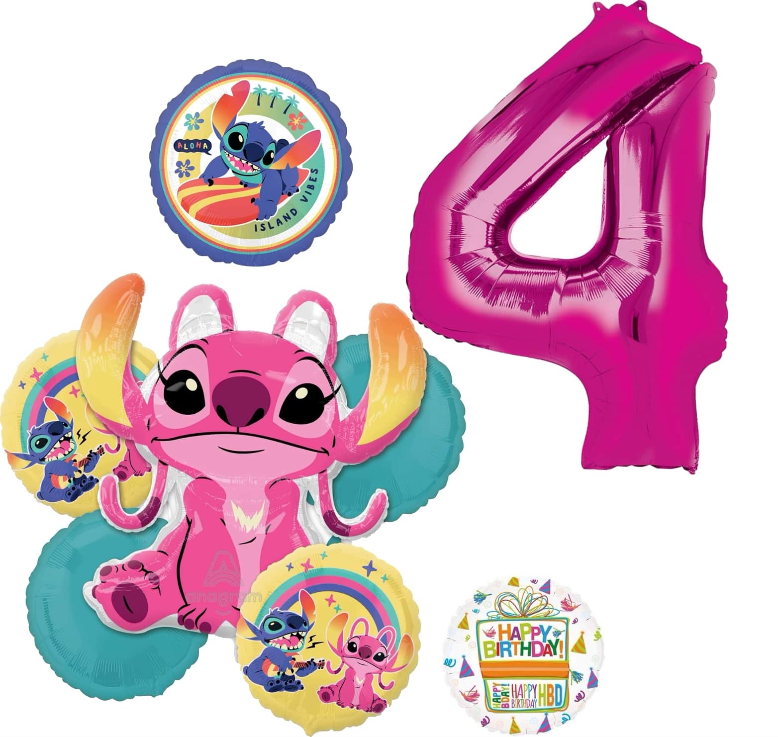 Lilo & Stitch Angel Birthday Foil Balloon Bouquet