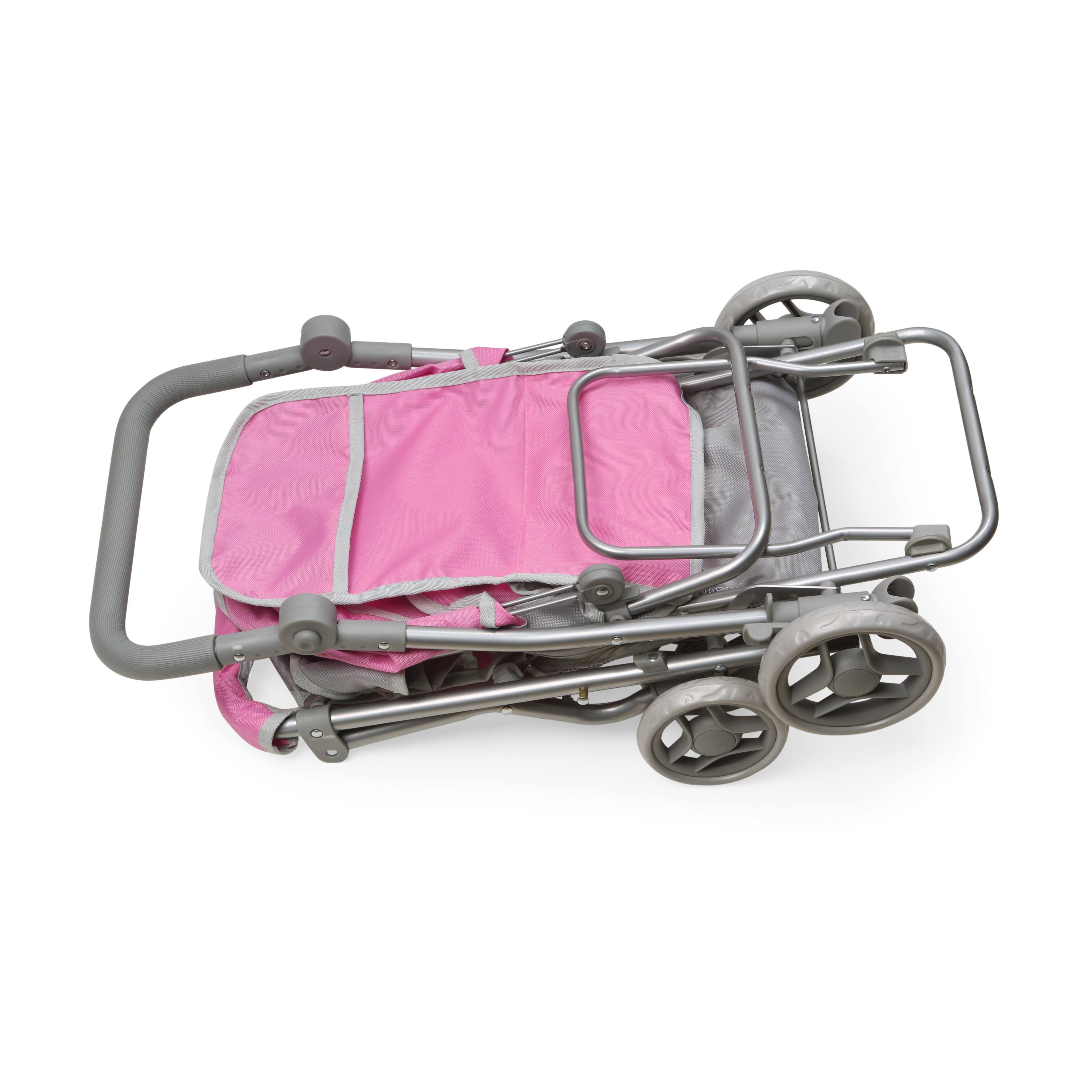 Badger Basket Gray &#x26; Pink Cruise Folding Inline Double Doll Stroller