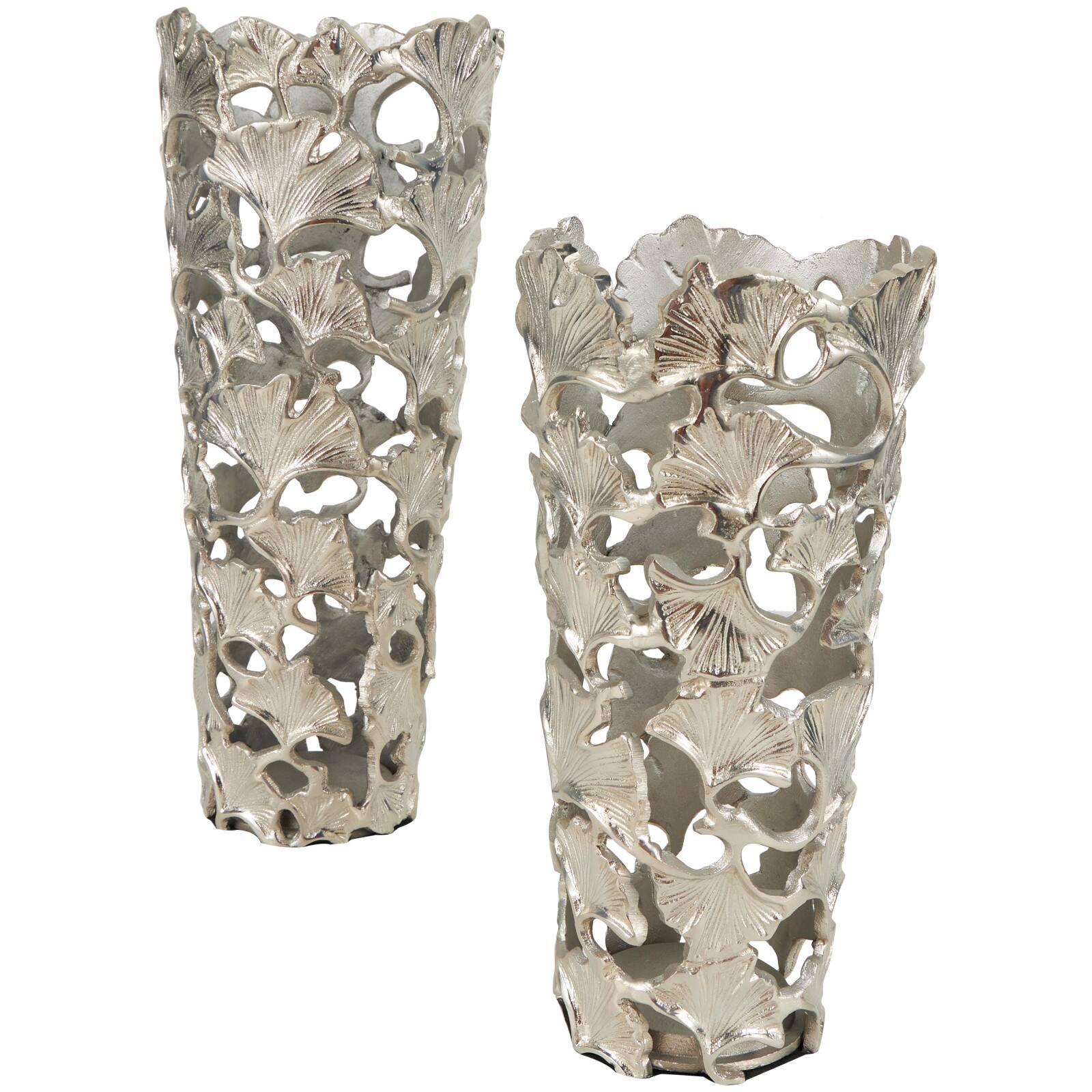 Silver Aluminum Vase with Gingko Leaf Design Set