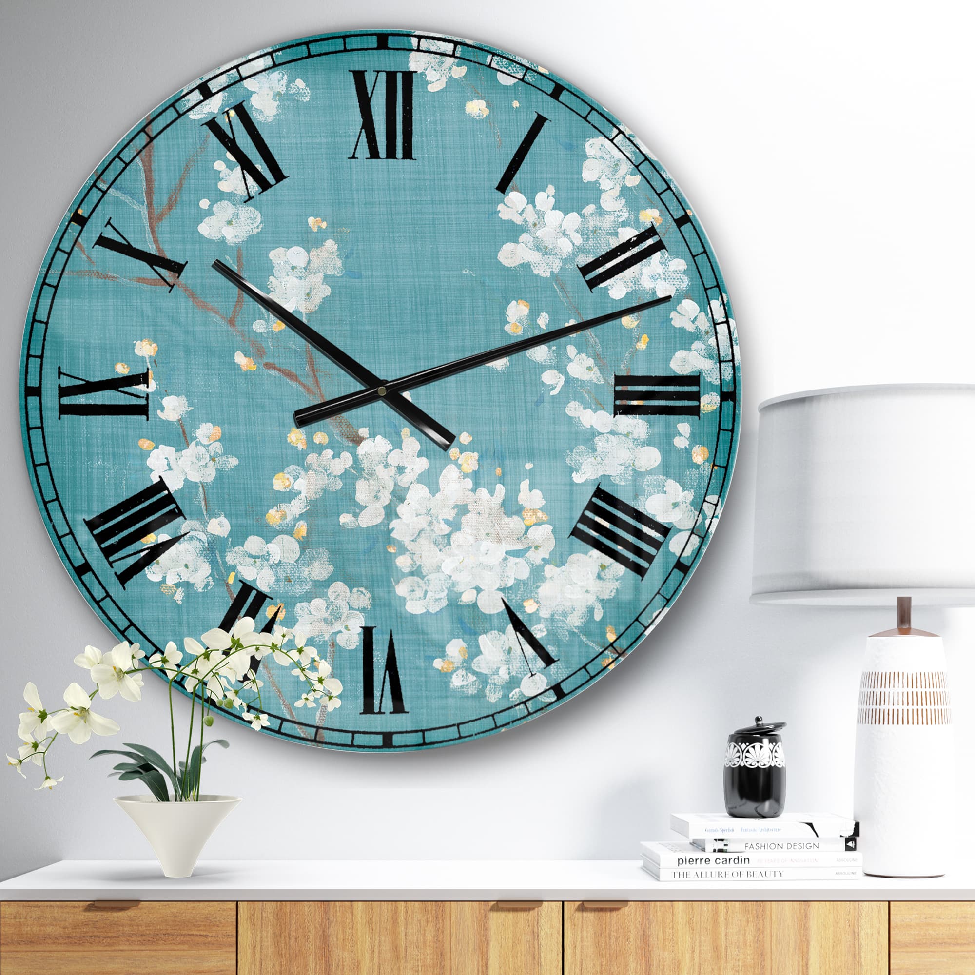 Designart 'Blue Cherry Blossoms I Cabin Wall Clock