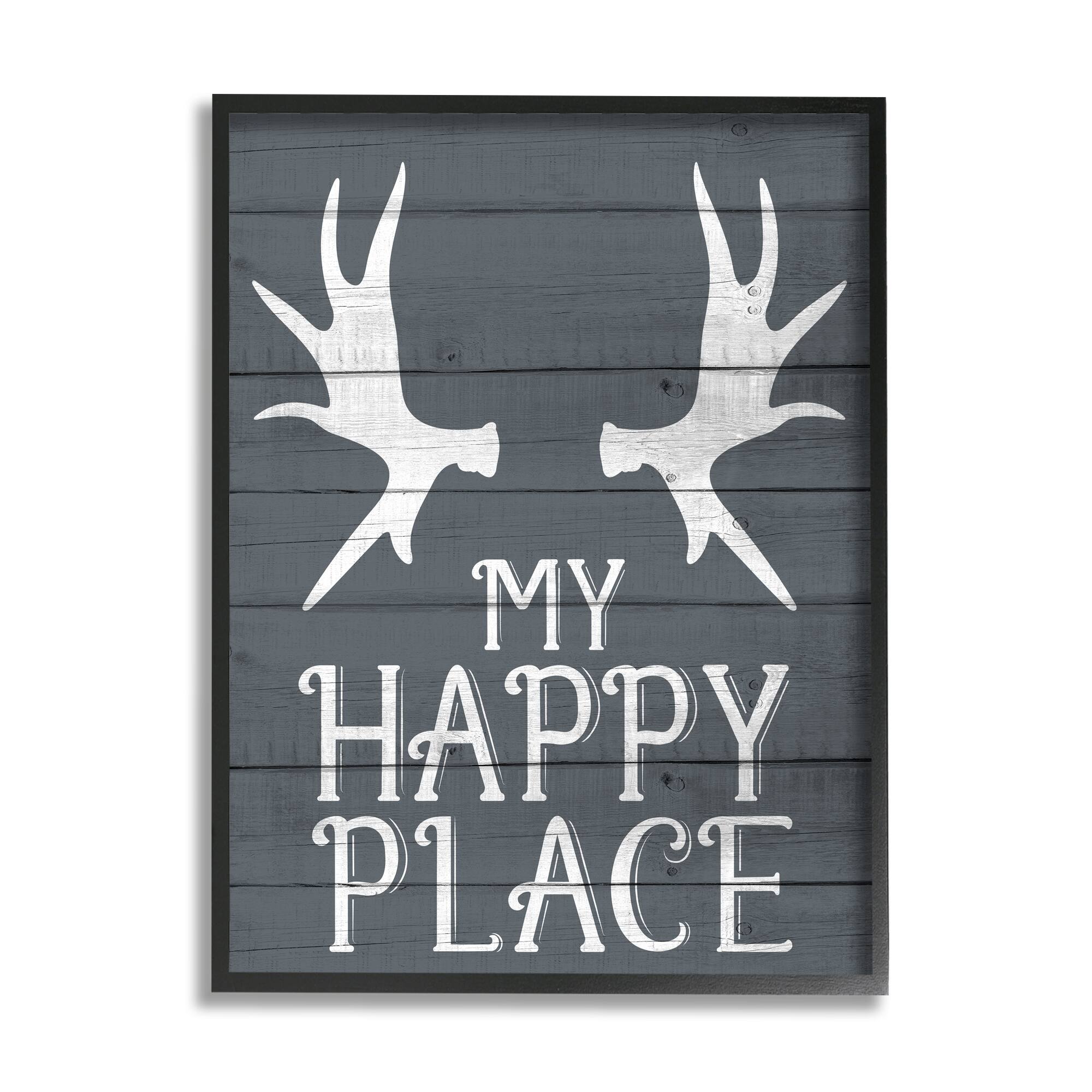 Stupell Industries Rustic My Happy Place Large Elk Antlers in Frame Wall Art