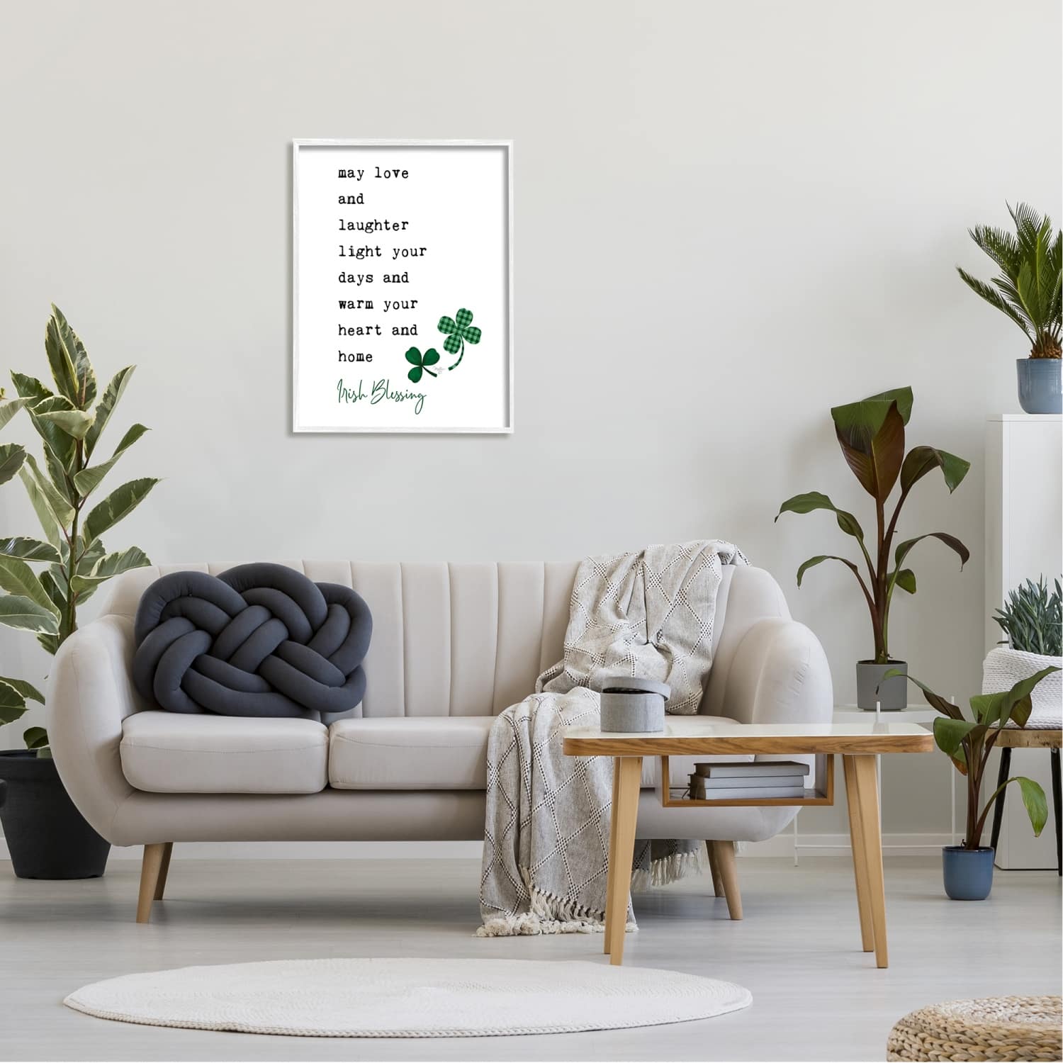 Stupell Industries Heart & Home Touching Irish Blessing Clover Motif Framed Giclee Art