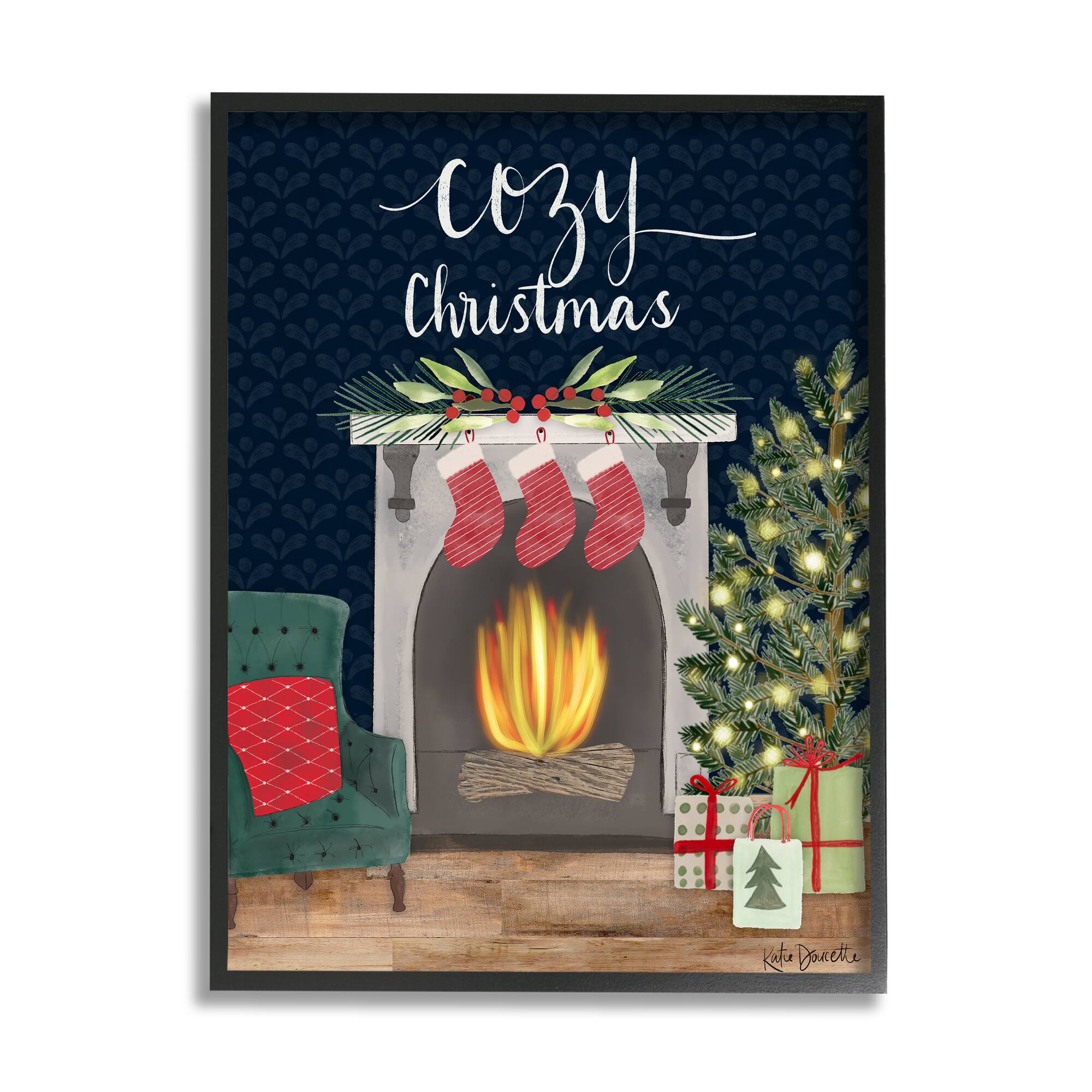 Stupell Industries Cozy Christmas Fireplace Mantel Framed Giclee Art