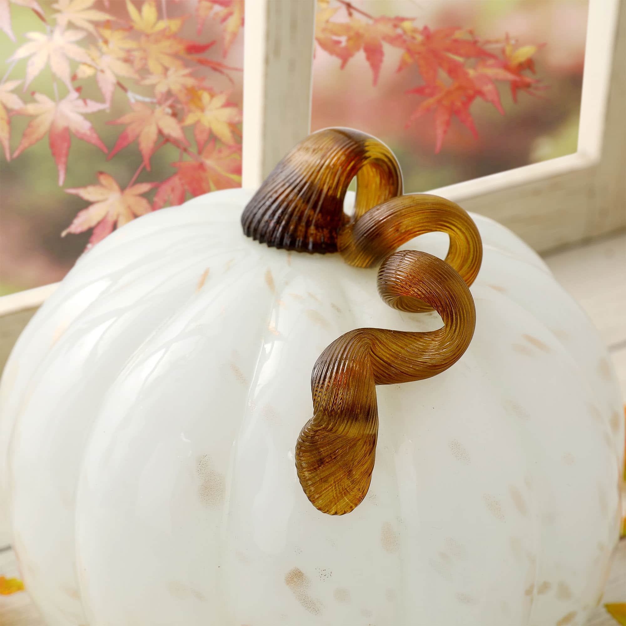 Glitzhome® Glass Pumpkin, Golden & White 