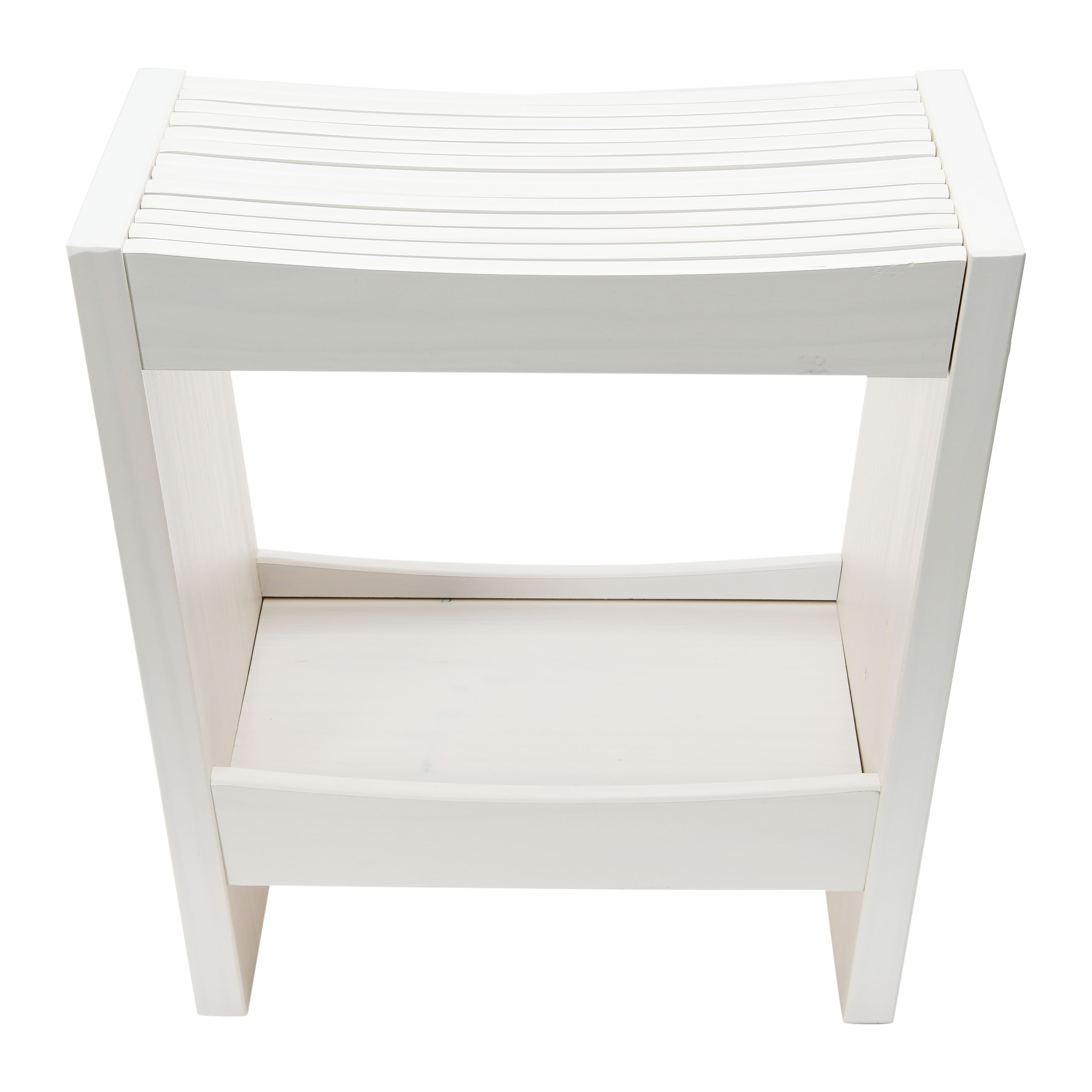 Hello Honey&#xAE; 18&#x22; Modern Slatted Solid Wood Stool With Storage Shelf