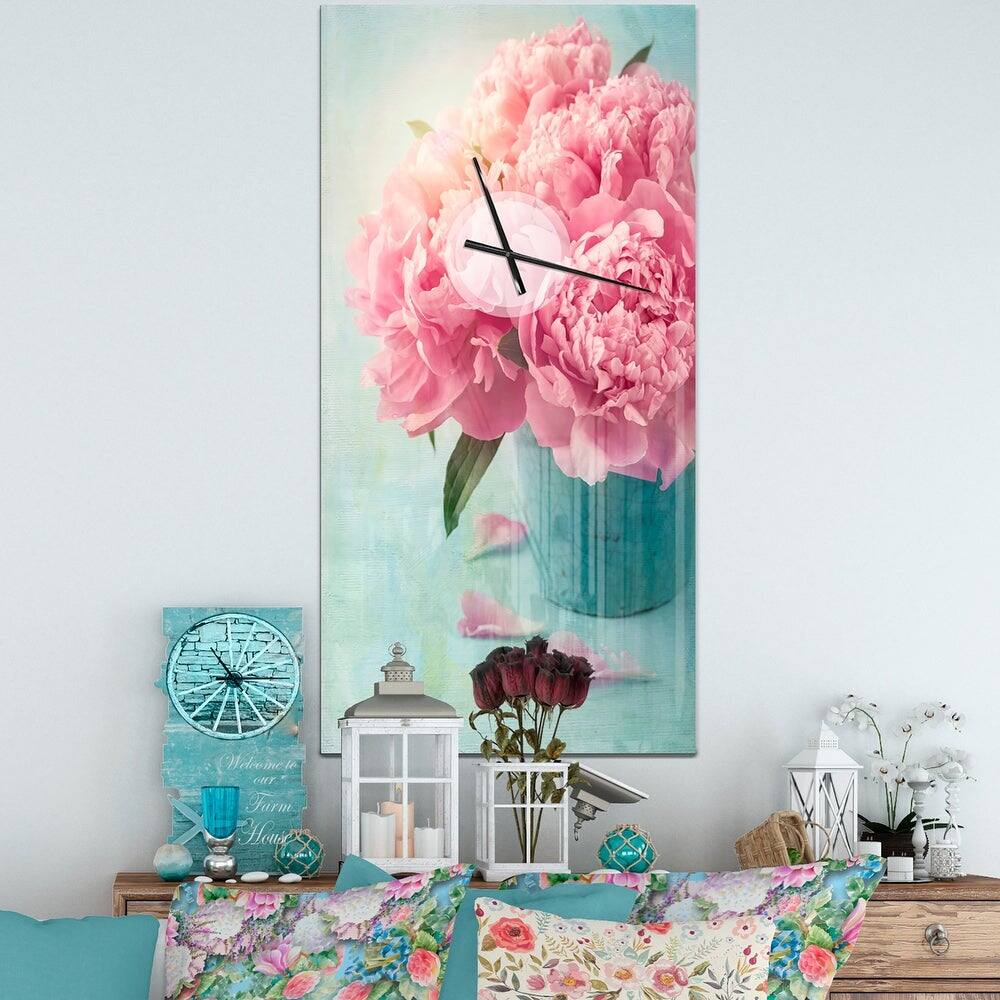 Designart Pink Peony Flowers in Vase Floral Wall Clock