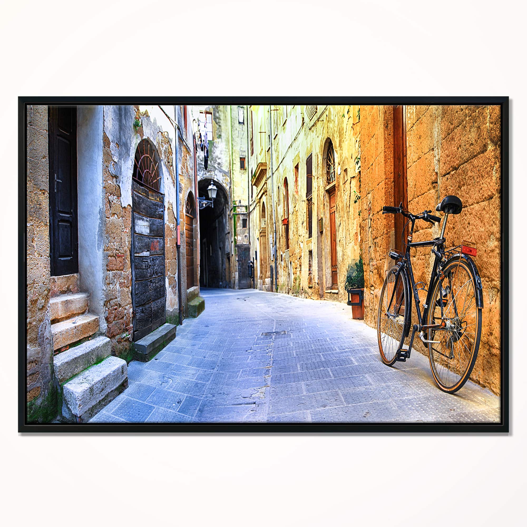 Designart - Pictorial Street of Old Italy - Cityscape Framed Canvas Art Print