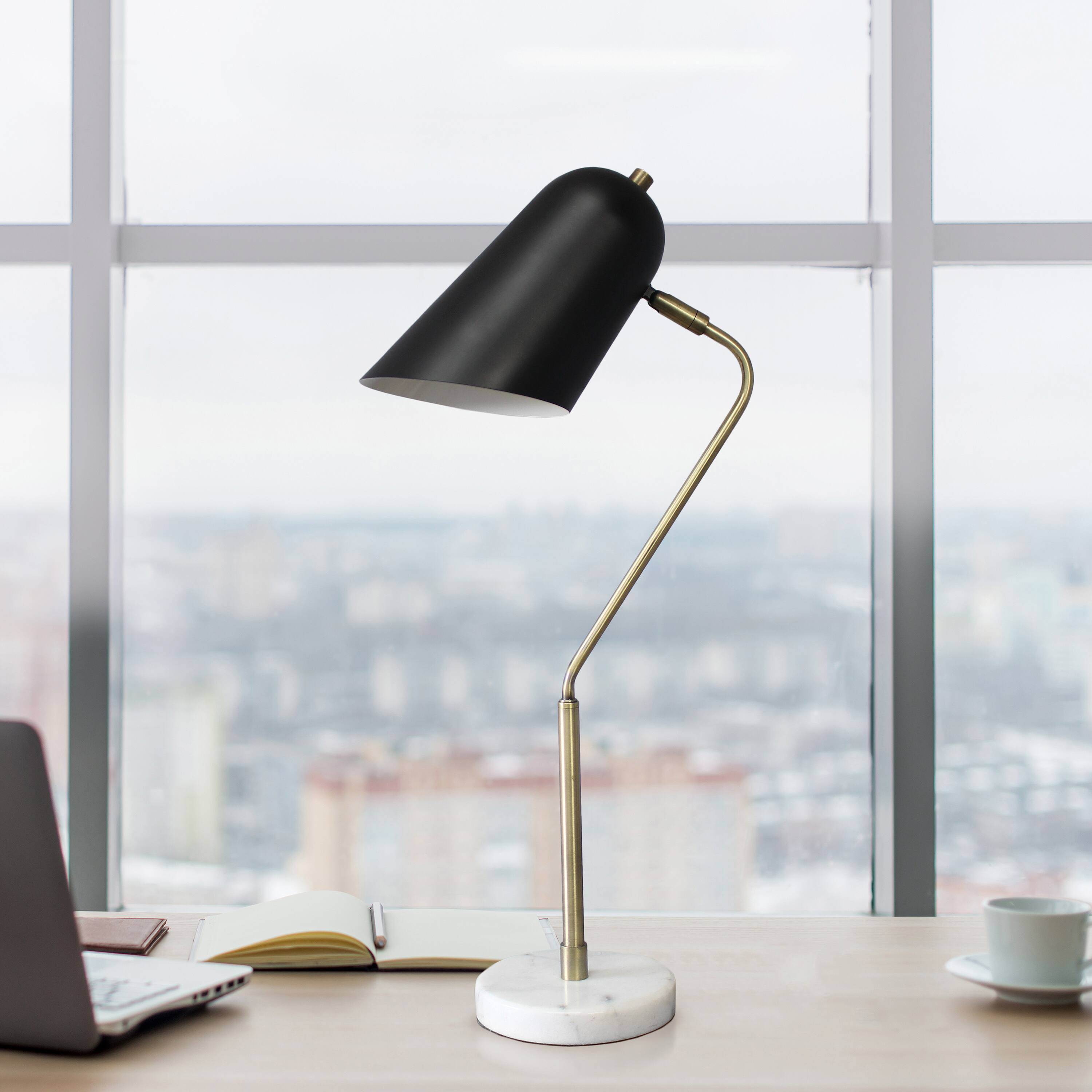 Lalia Home 24&#x22; Asymmetrical Marble and Metal Desk Lamp with Black Shade