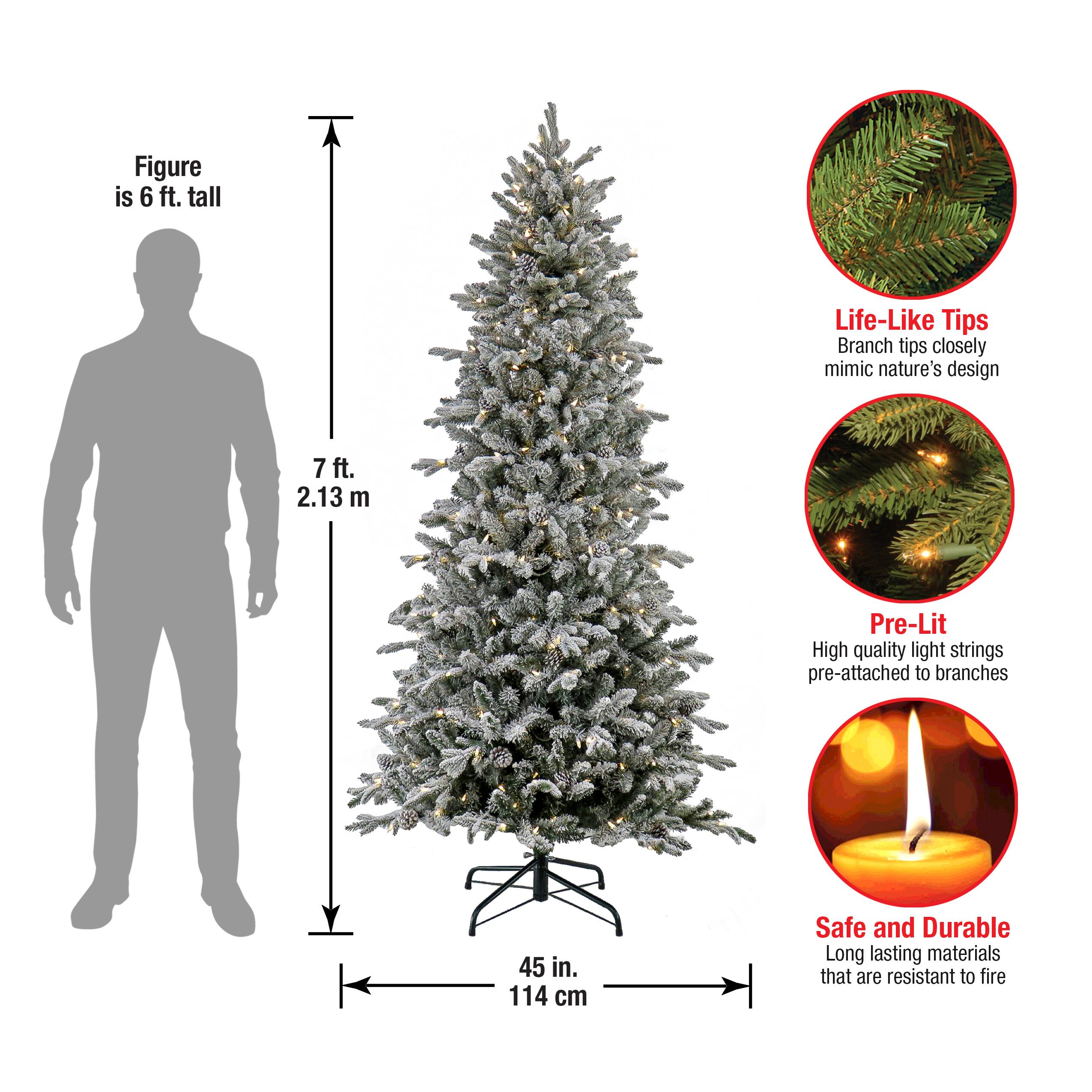 7ft. Pre-Lit Snowy Calton Pine Artificial Christmas Tree, Warm White LED Lights