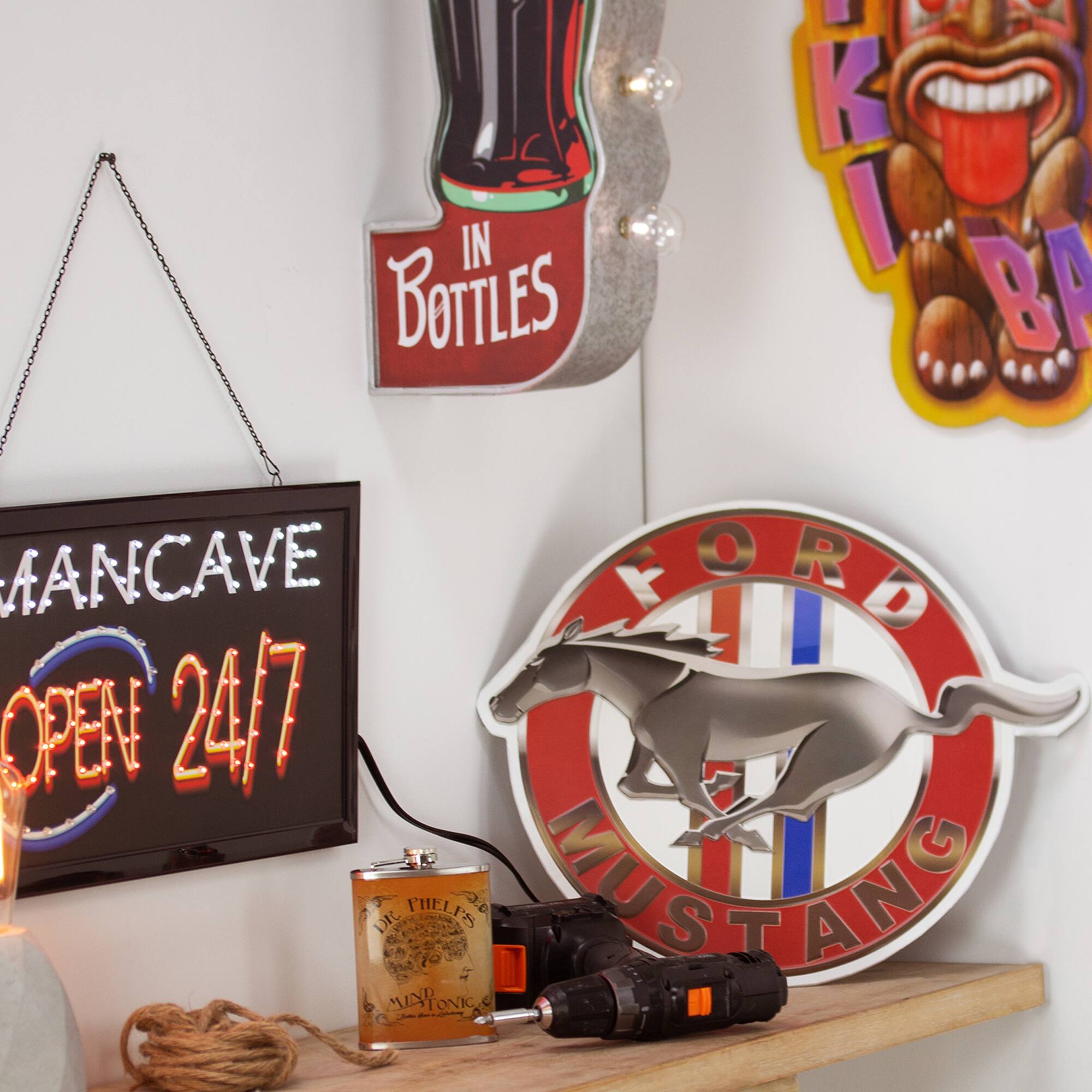 Vintage Ford Mustang Logo Embossed Metal Sign
