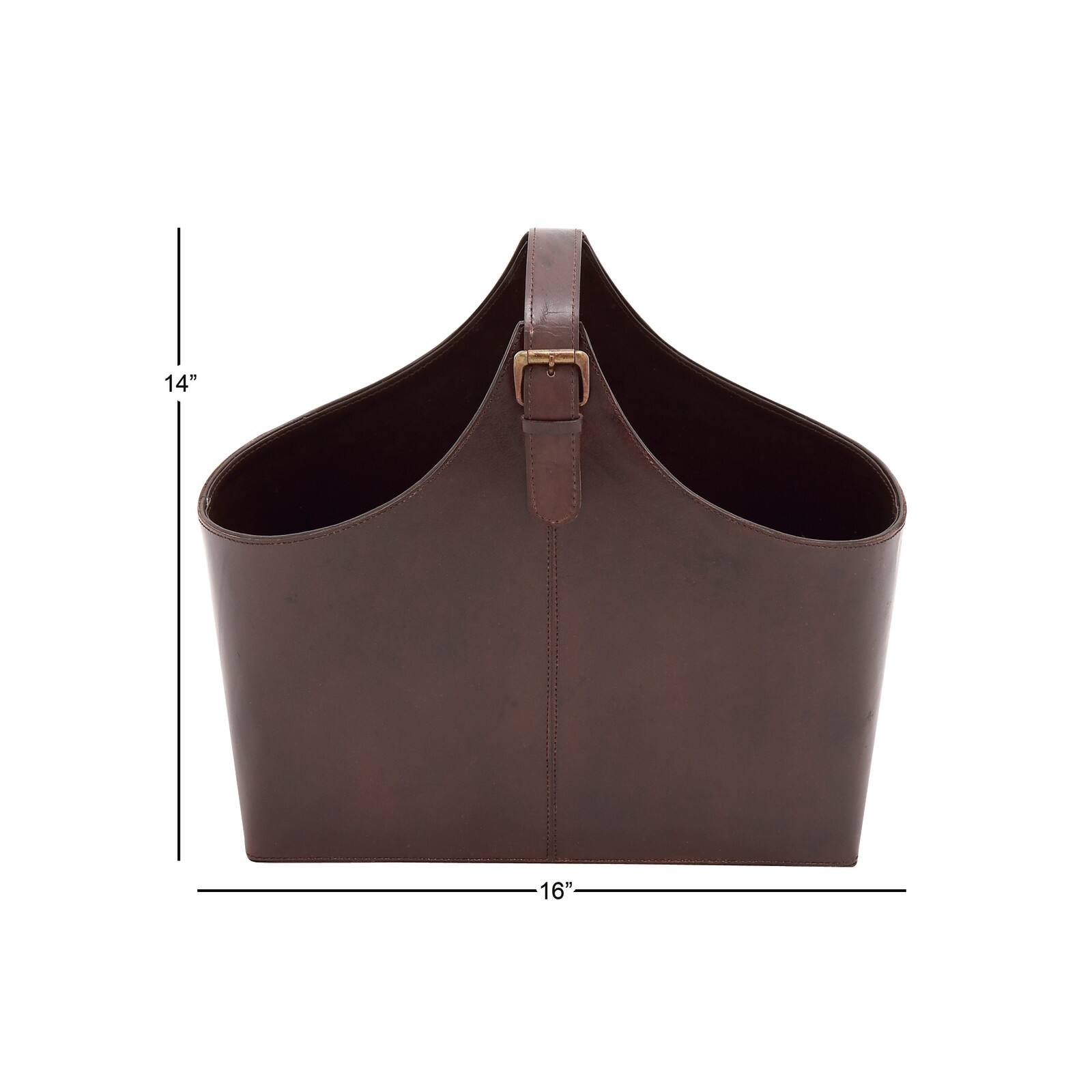 16&#x22; Brown Leather Rustic Magazine Rack Holder
