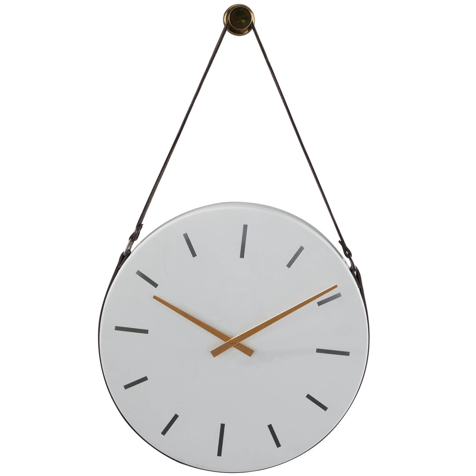 27&#x22; White Stainless Steel Wall Clock with Leather Hanging Straps