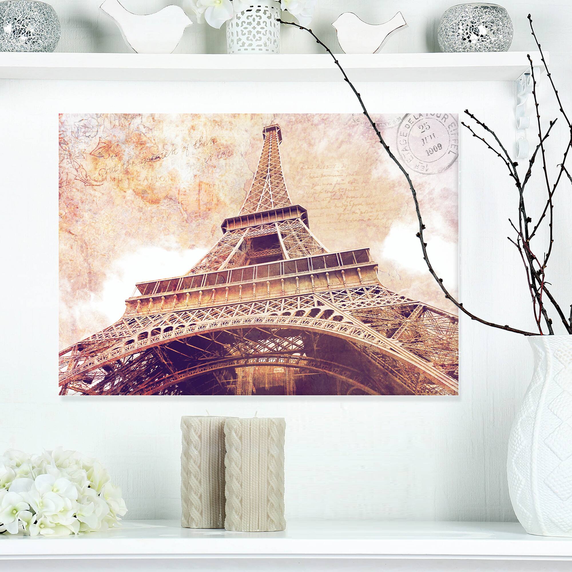 Designart - Paris Paris Eiffel TowerParis Postcard Design - Cityscape Canvas Print