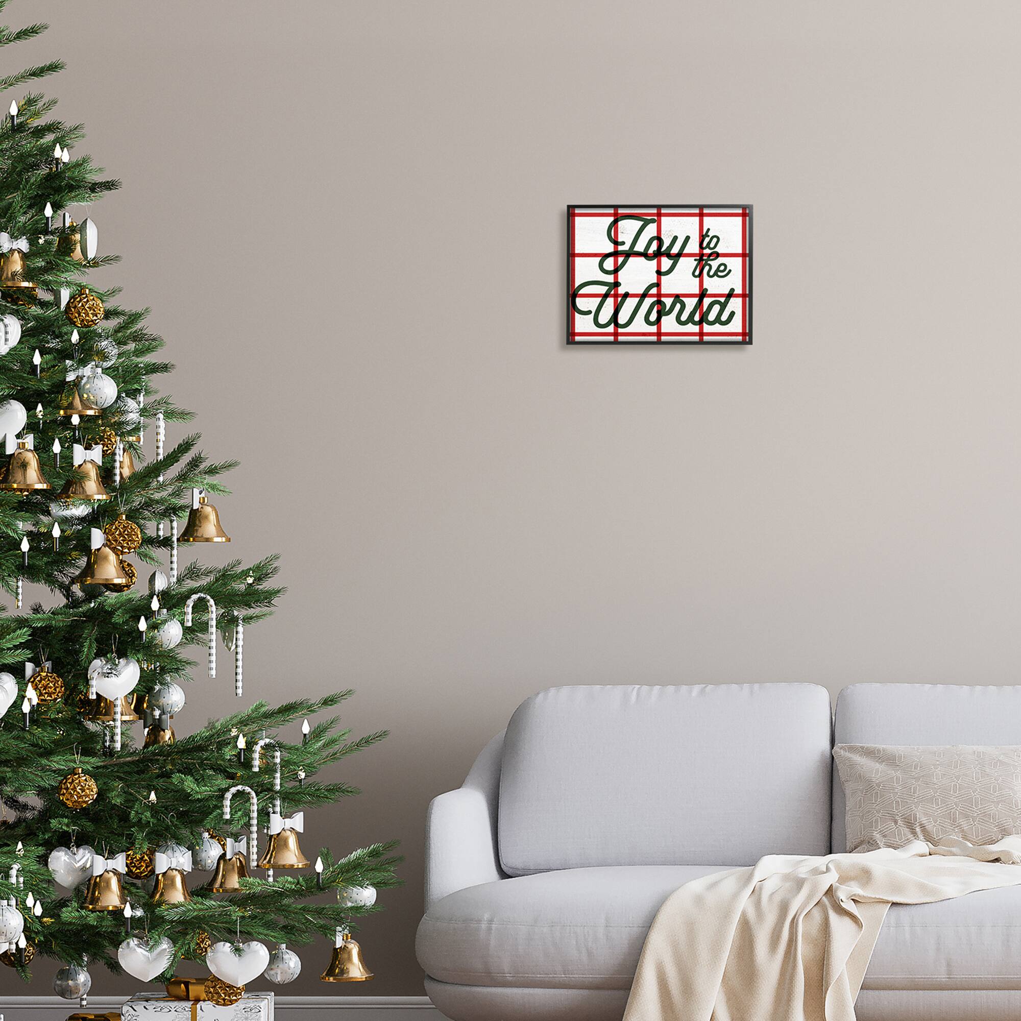 Stupell Industries Joy To The World Tartan Phrase Framed Giclee Art