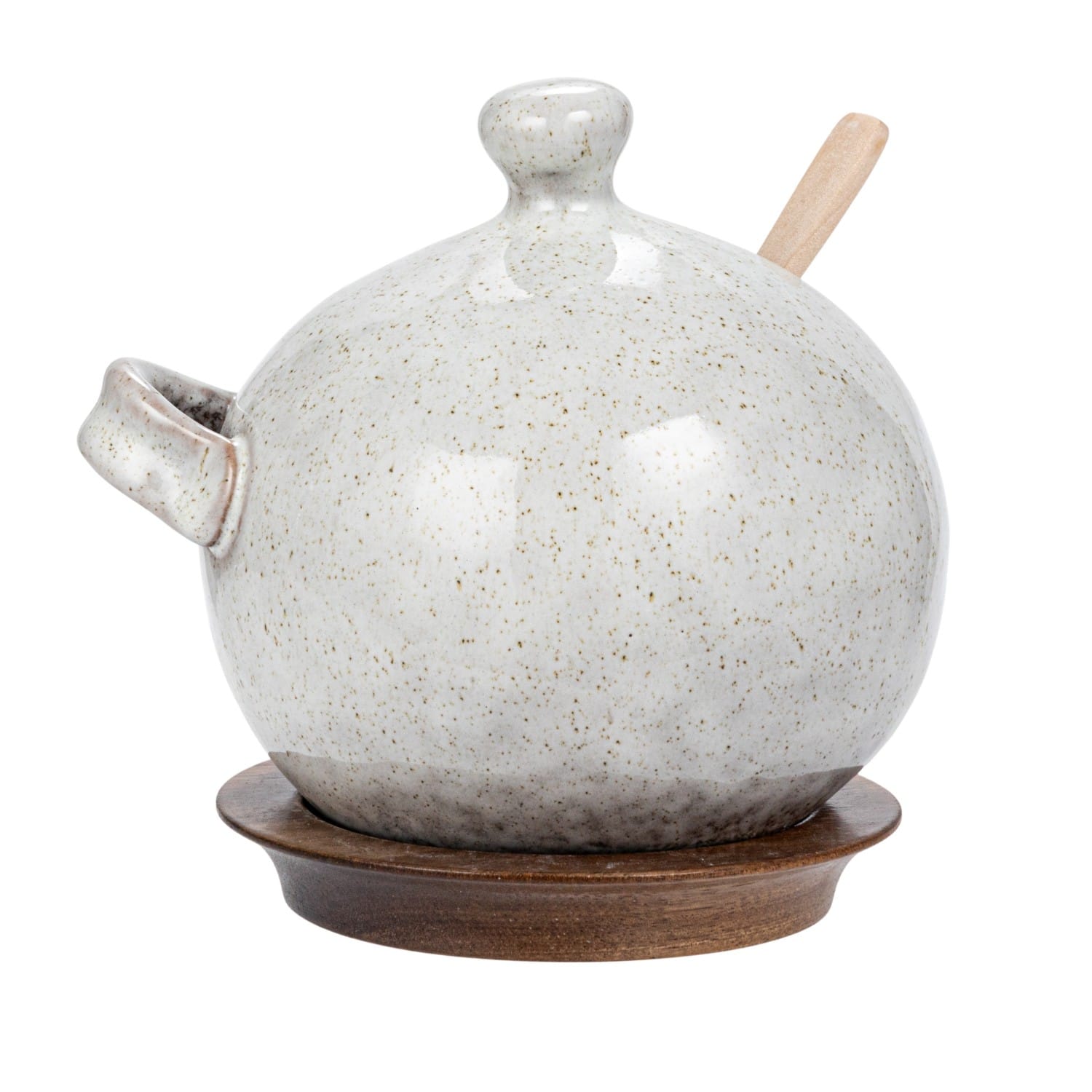 5.5&#x22; Cream Stoneware Salt Jar with Wood Spoon &#x26; Coaster