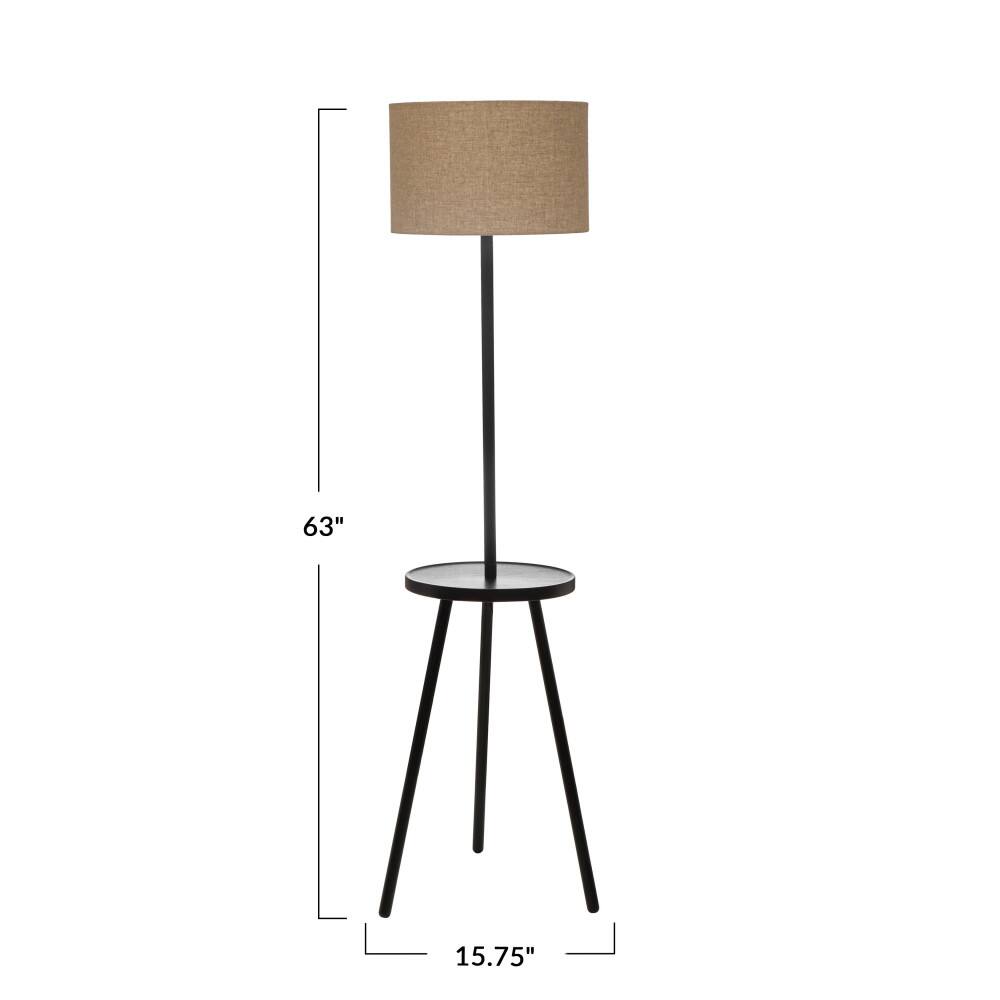 Hello Honey&#xAE; 63&#x22; Natural Scandinavian Wood Table Lamp with Shelf and Linen Shade