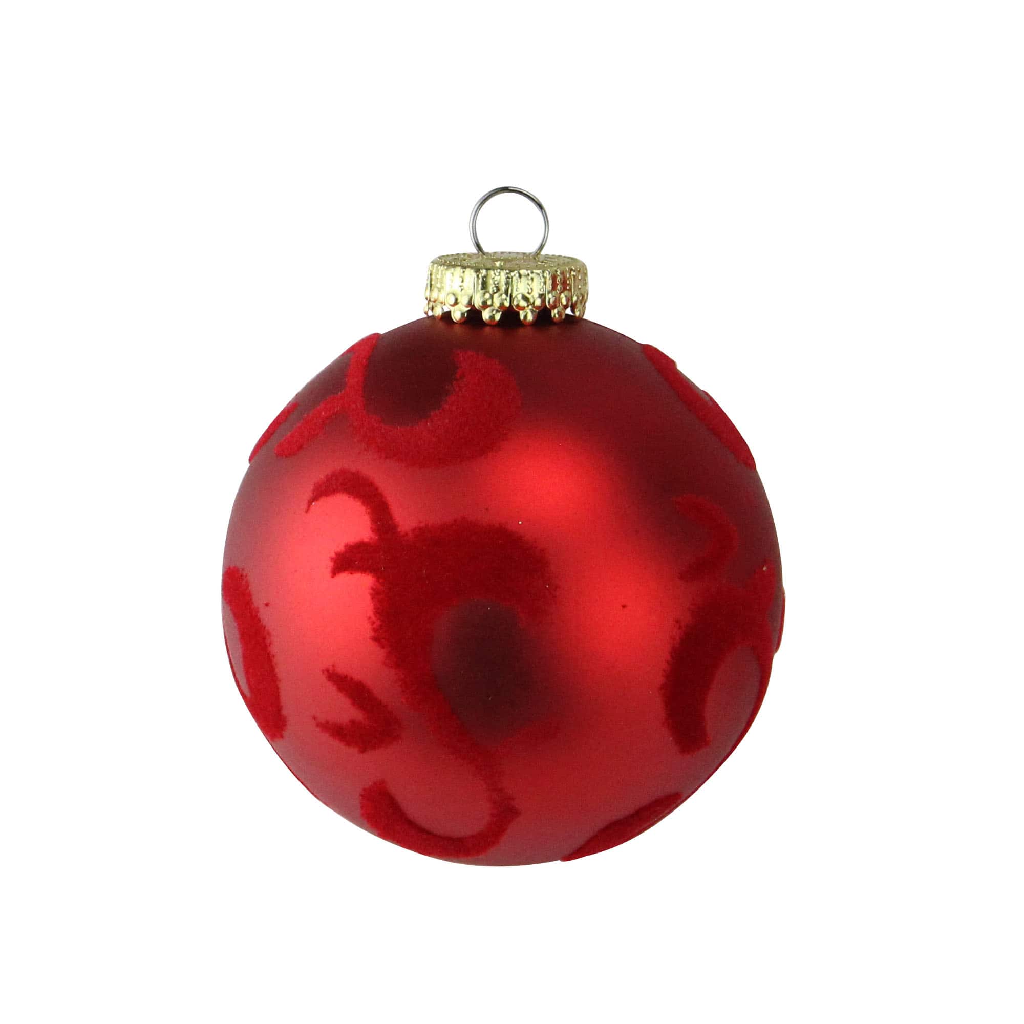 4ct 2.75" Red Flocked Flourish Shatterproof Ball Ornaments