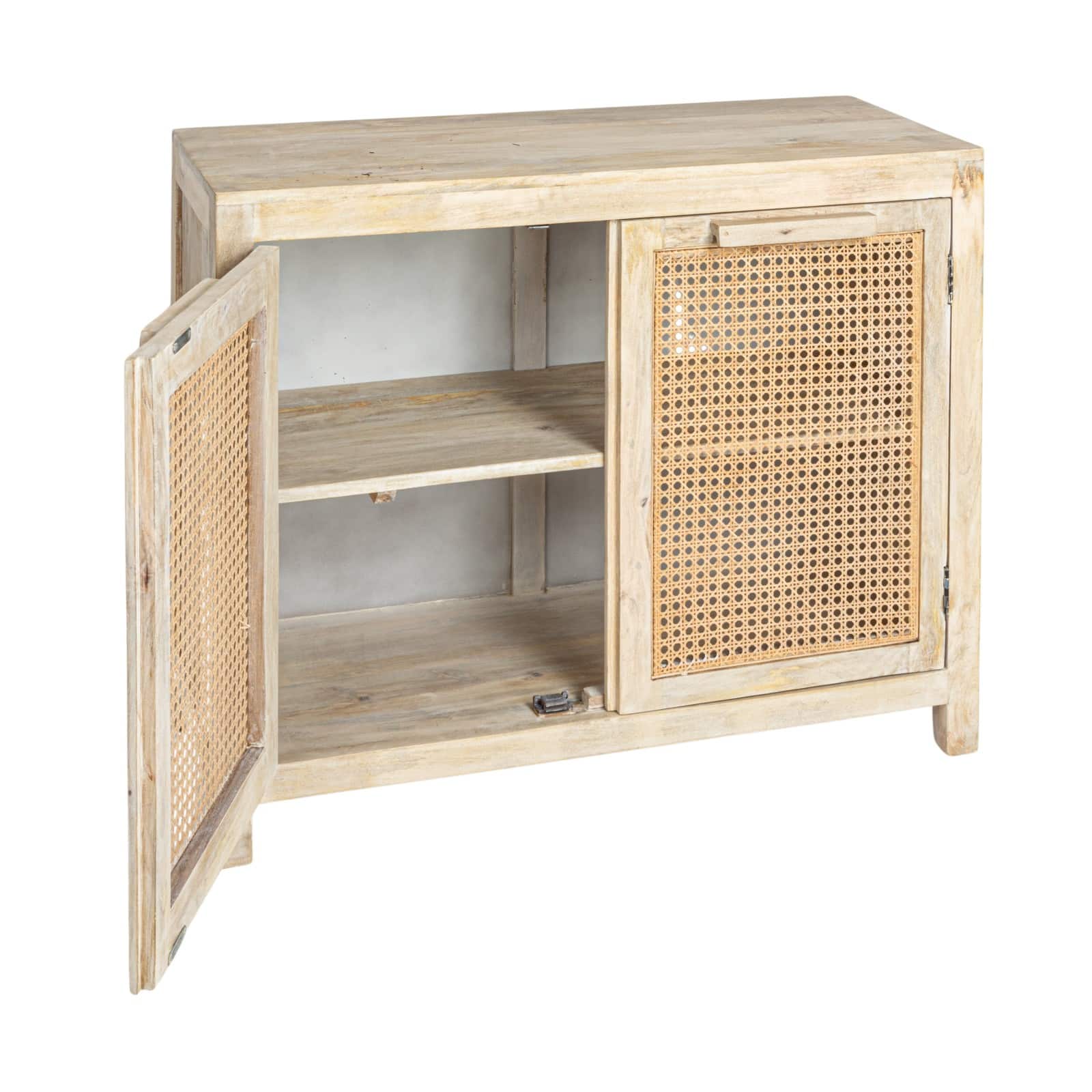 Hello Honey&#xAE; Natural Mango Wood &#x26; Cane 2-Door Cabinet with Shelves