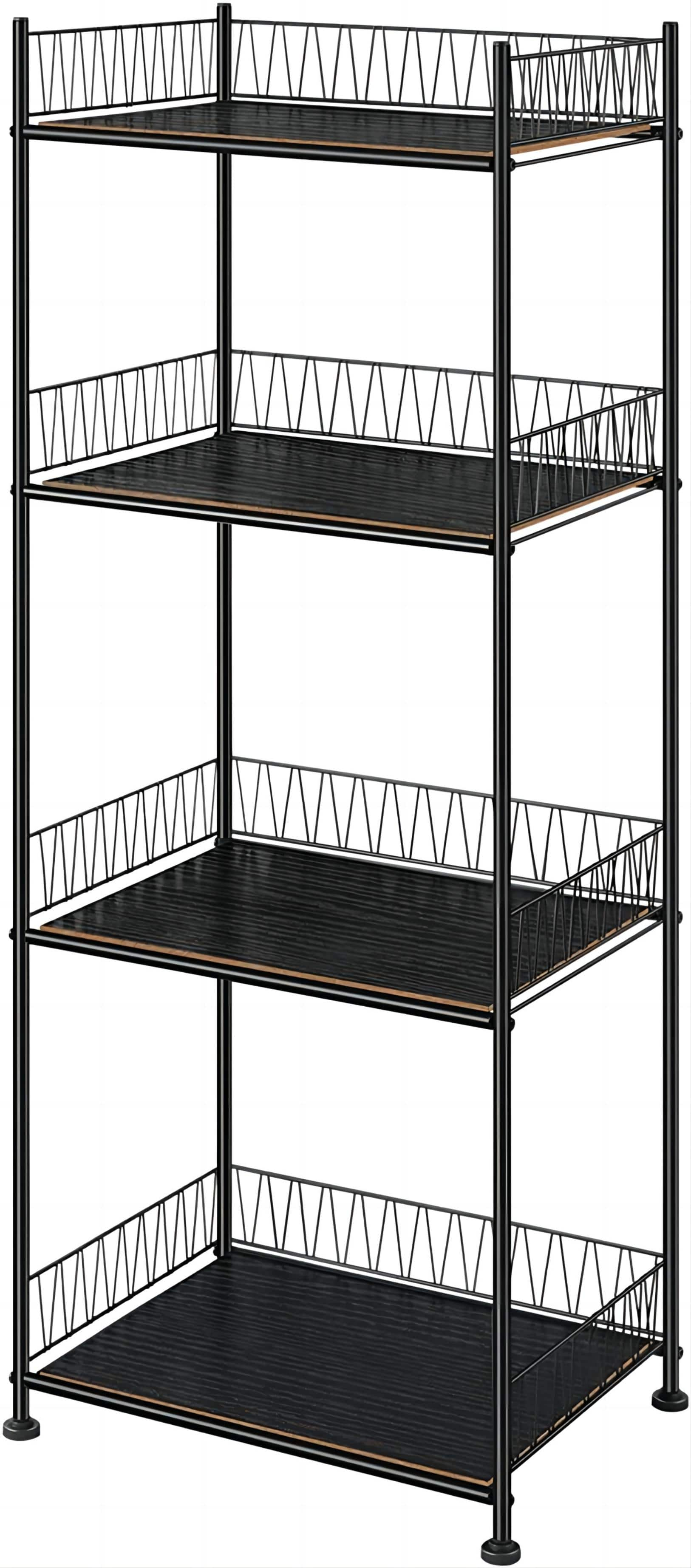 Black 4-Tier Bathroom Storage Rack Metal Shelving Unit with Wood Shelves