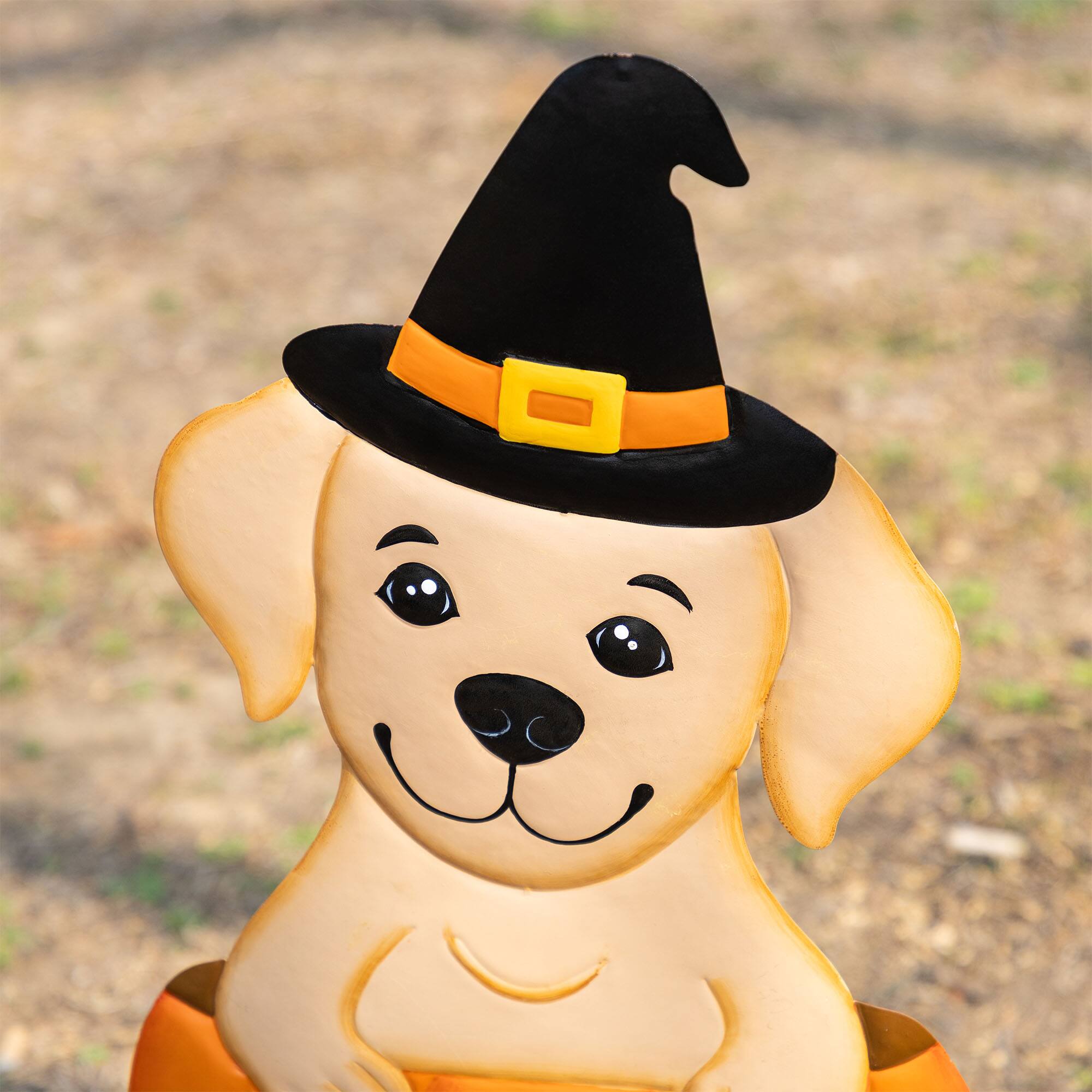 Glitzhome® 32"H Halloween Metal Labrador in Pumpkin Yard Stake