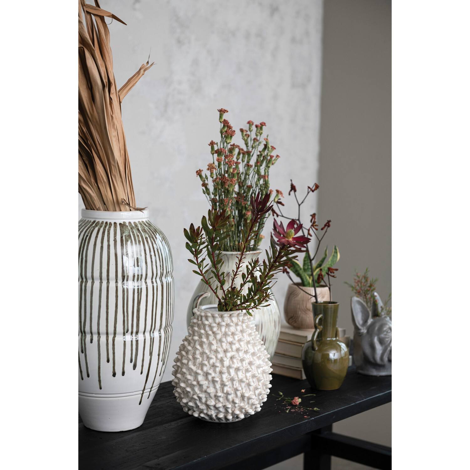 Hello Honey® 10" Cream Round Embossed Stoneware Formed Vase