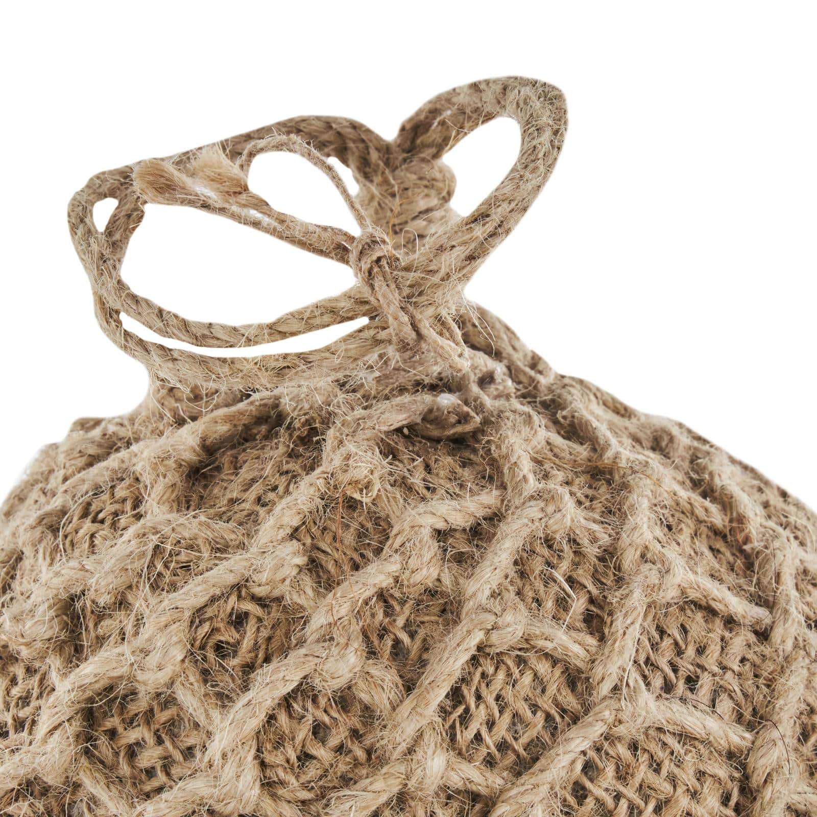 Brown Handmade Woven Knotted Rope & Cement Orb Sculpture with Handles Set