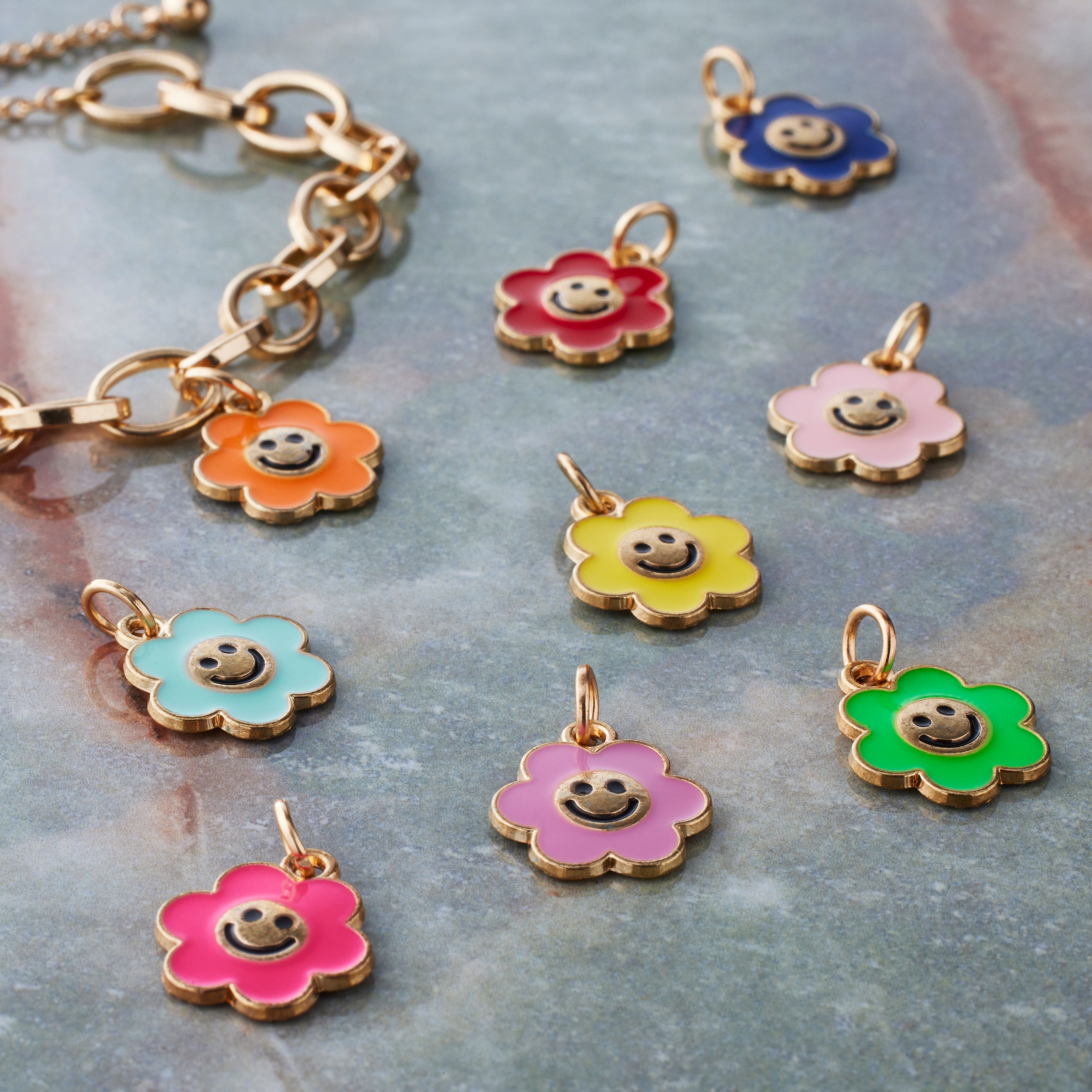 Enamel &#x26; Gold Smiley Flower Charms by Bead Landing&#x2122;