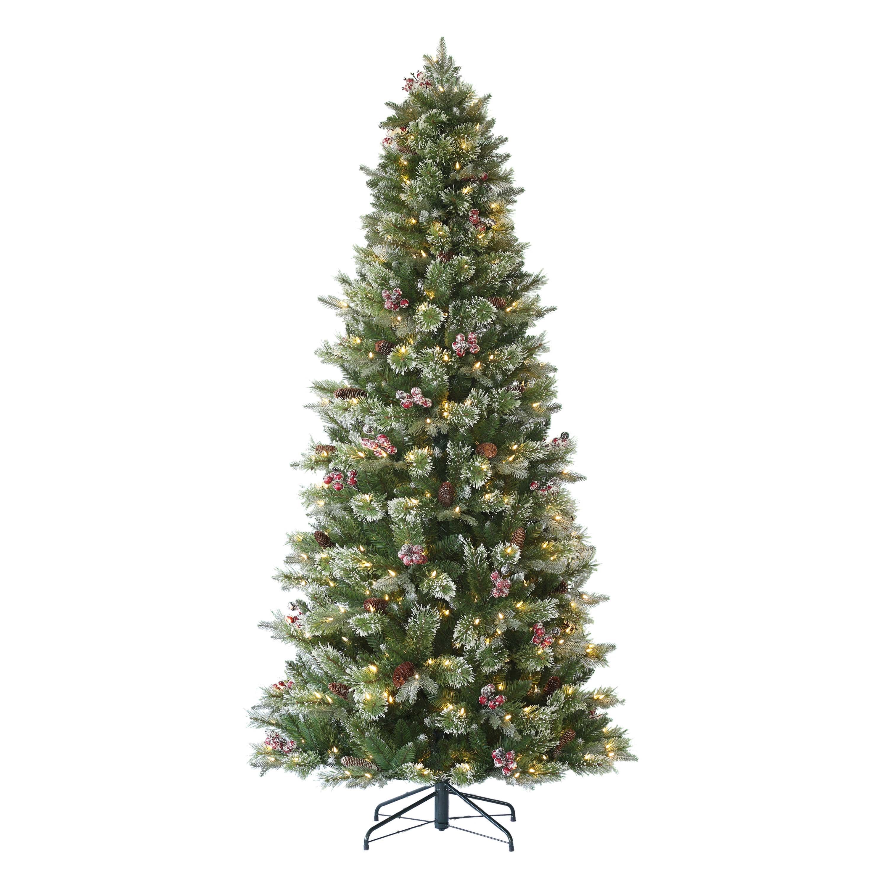 7.5ft. Pre-Lit Frosted Berry Spruce Artificial Christmas Tree, White LED Lights