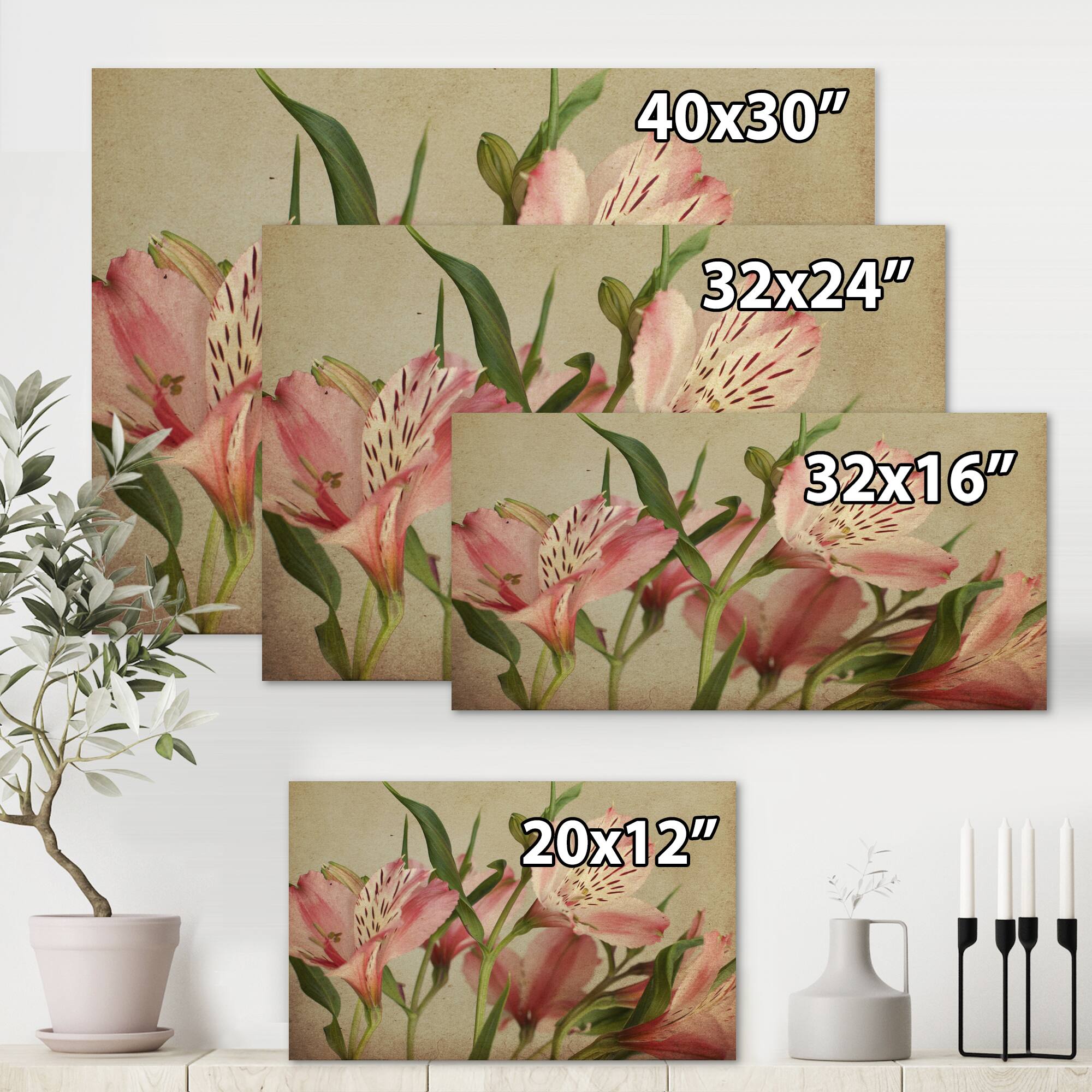 Designart - Retro Alstroemeria Flower - Traditional Canvas Wall Art Print