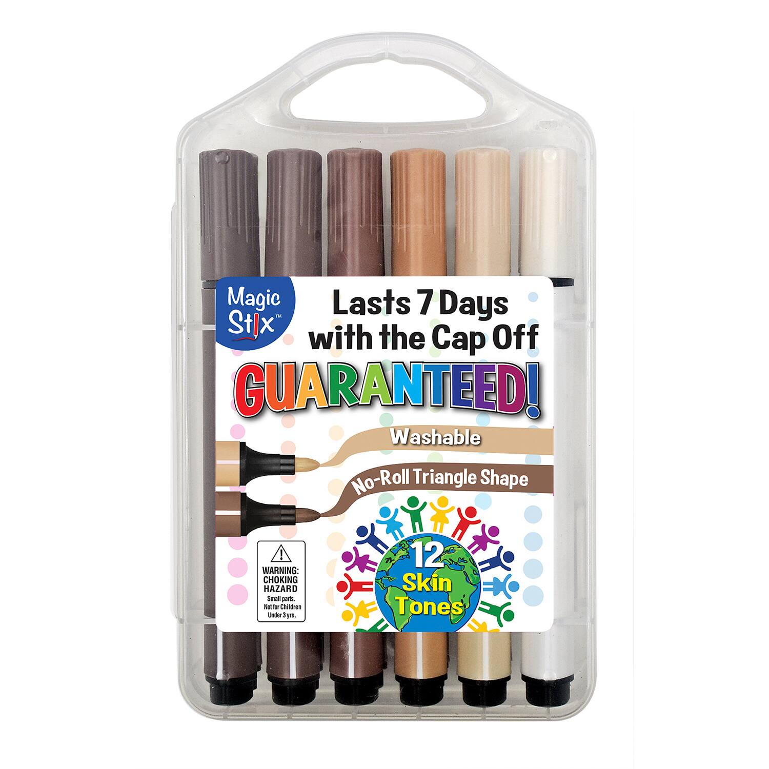 The Pencil Grip Magic Stix Triangular Global Skin Tone Washable Markers, 6 Packs of 12