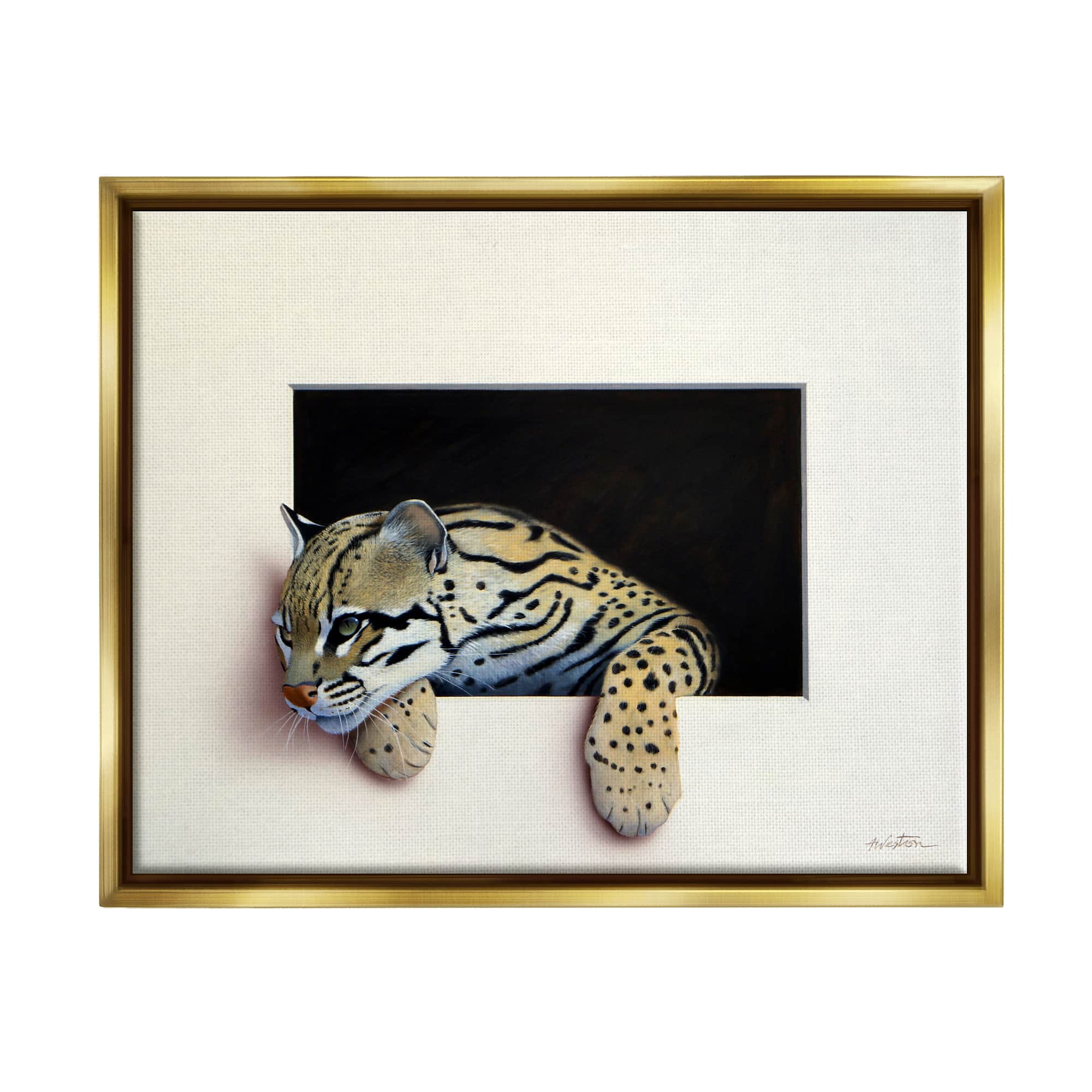 Stupell Industries Wildlife Ocelot Resting Paws Cutout Illusion Framed Floater Canvas Wall Art