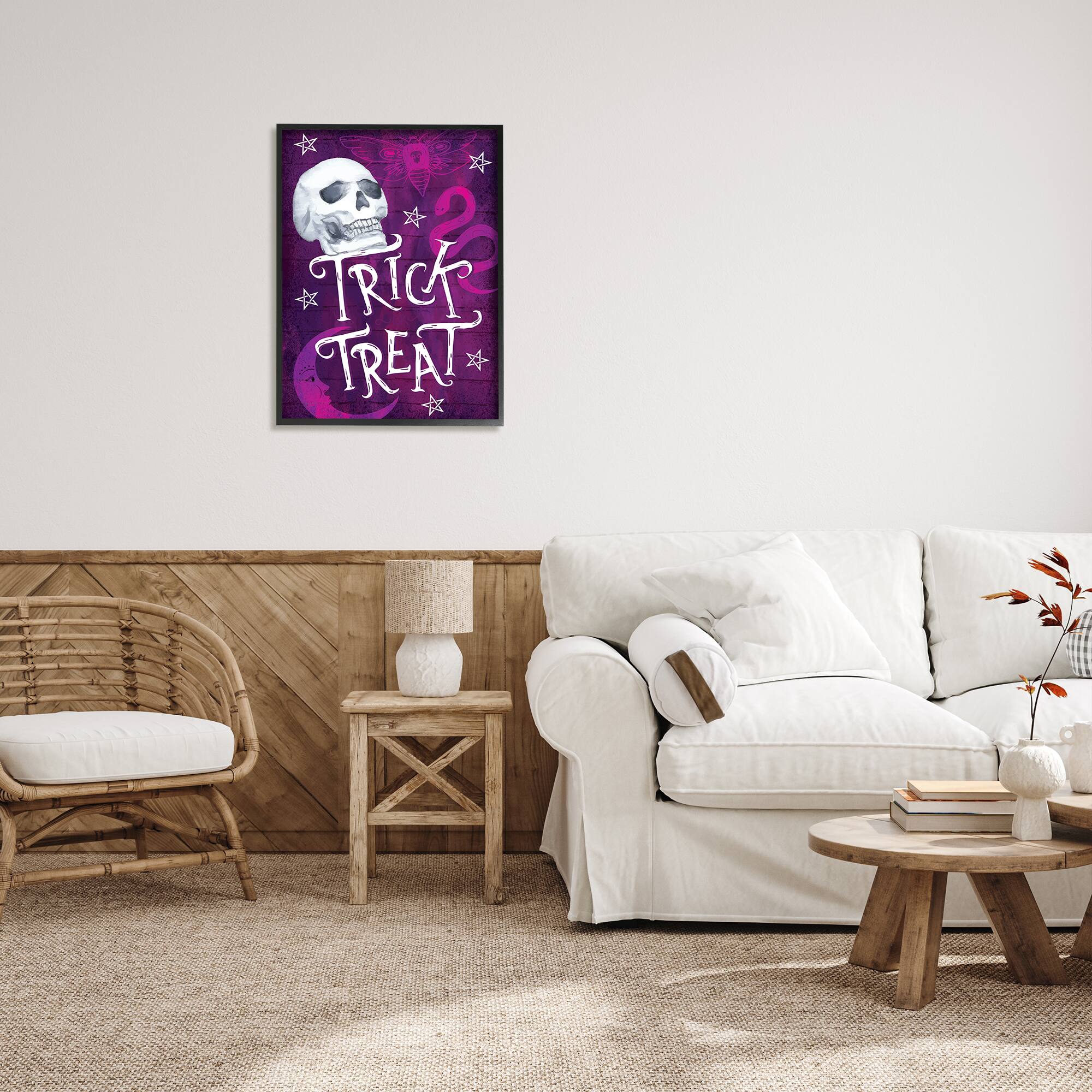Stupell Industries Trick or Treat Purple Halloween Framed Giclee Art
