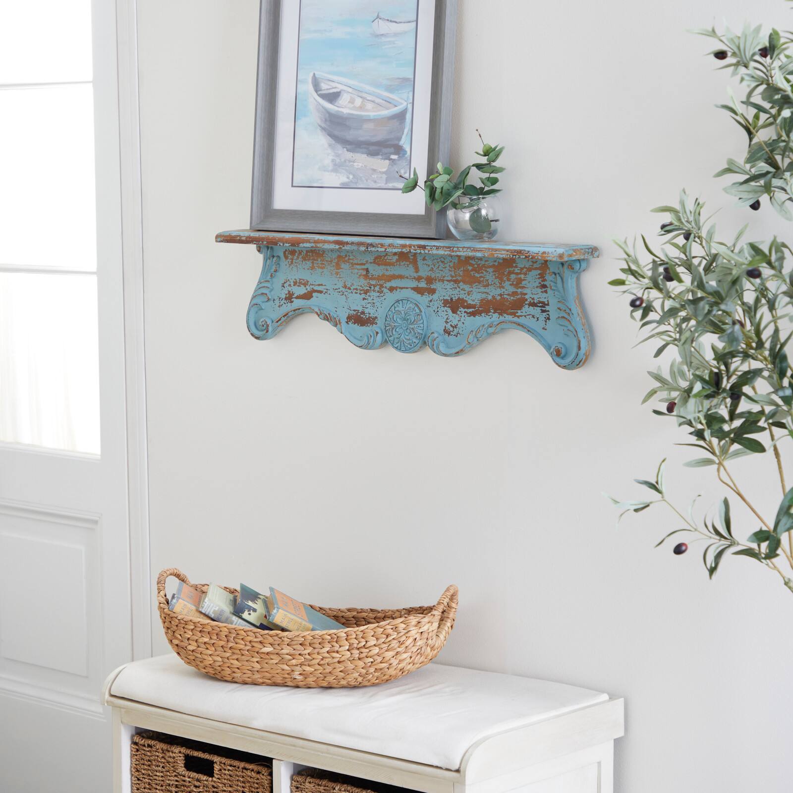 32&#x22; Blue Wood Rustic Wall Shelf