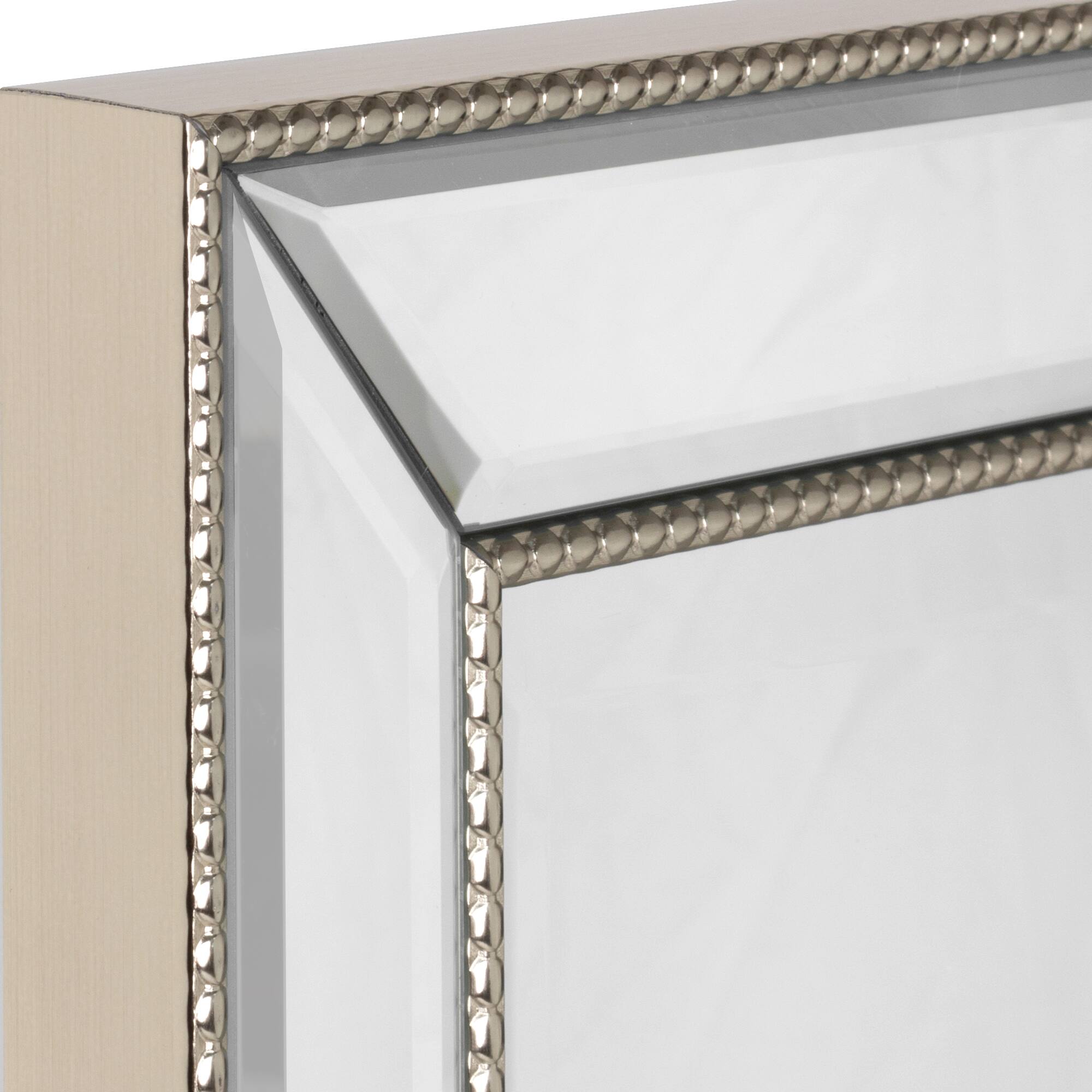 Head West Beaded Champagne Silver Framed Wall Vanity Mirror &#x26; Medicine Cabinet