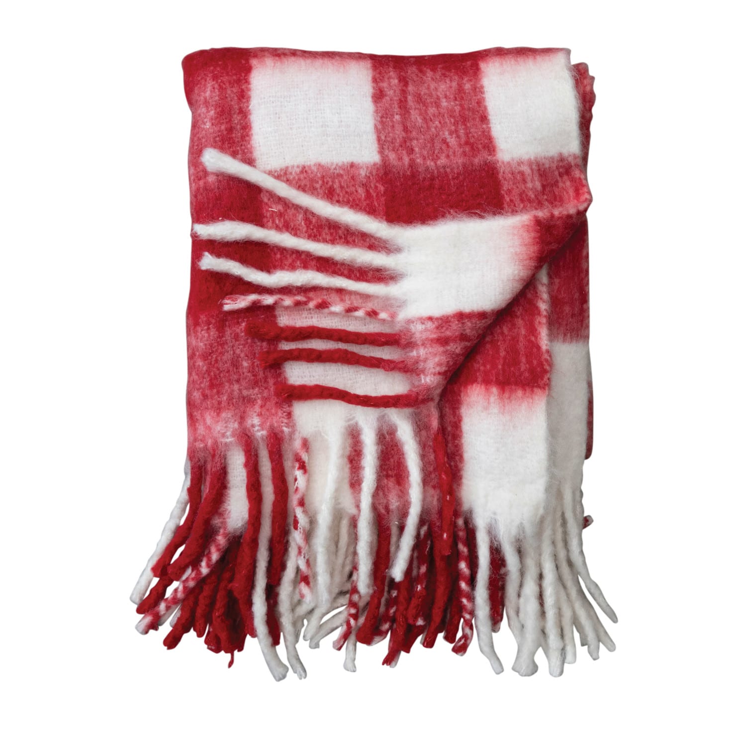 Hello Honey® Red & White Plaid Woven Acrylic Throw with Fringe