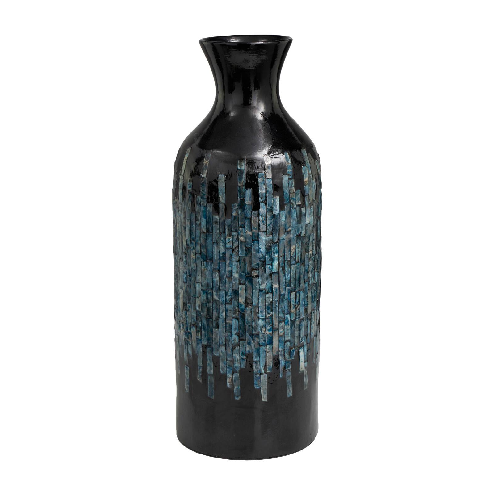 20&#x22; Black Capiz Shell Handmade Vase with Blue Ombre Design