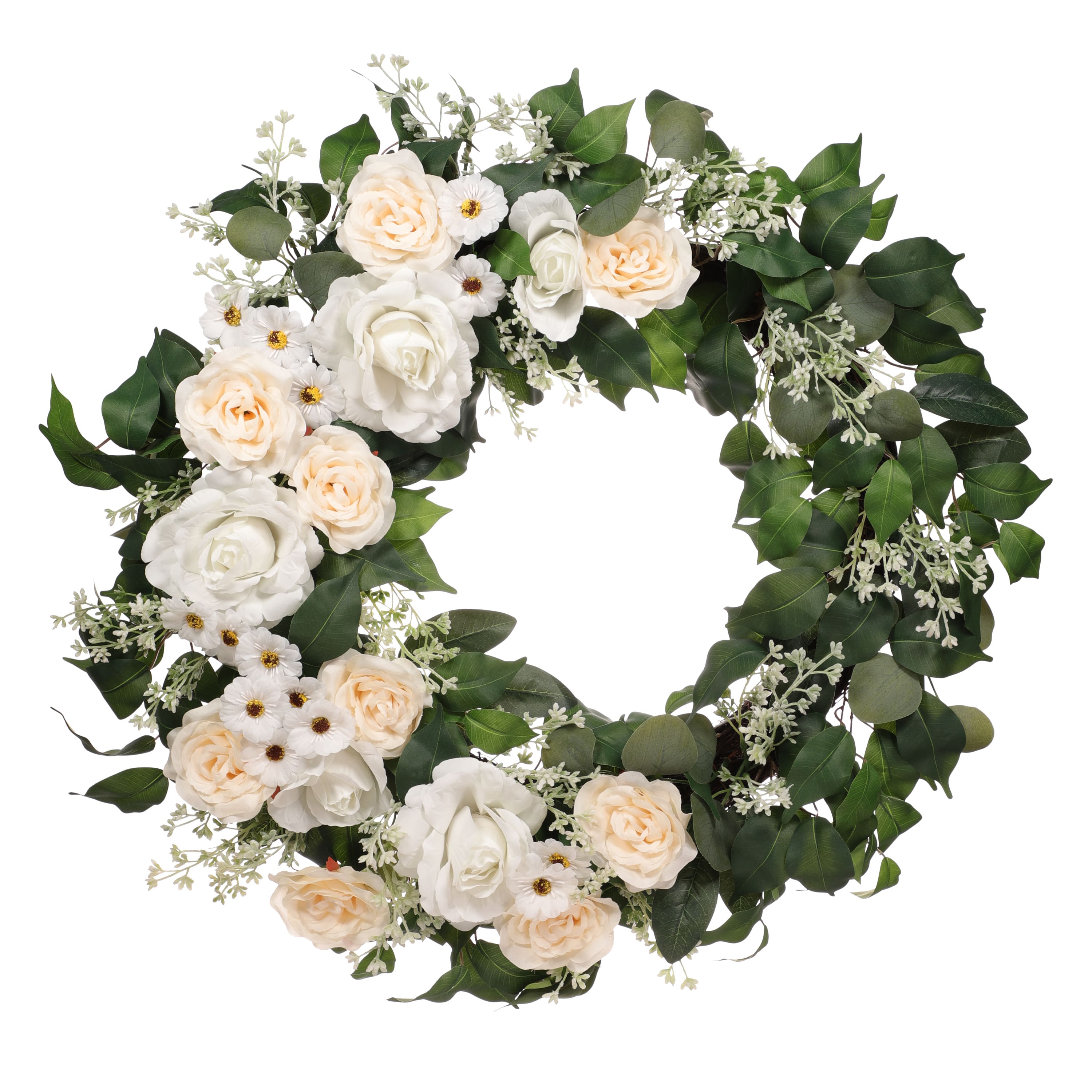 30" Spring Cream Rose, Baby's Breath & Camellia Wreath