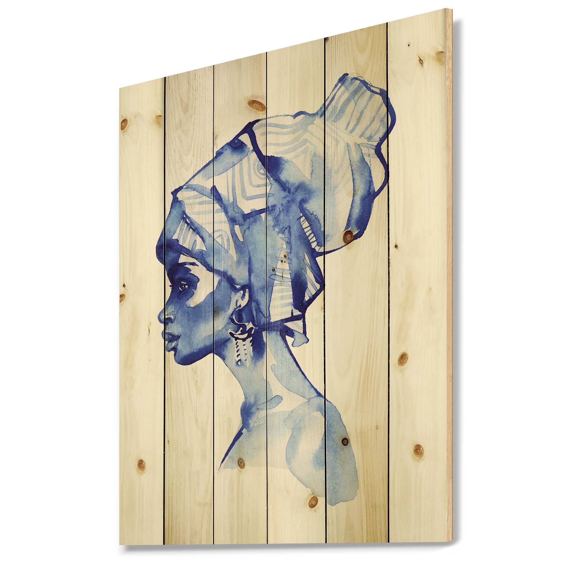 Designart - Blue Fashion Portrait of Afro American Woman