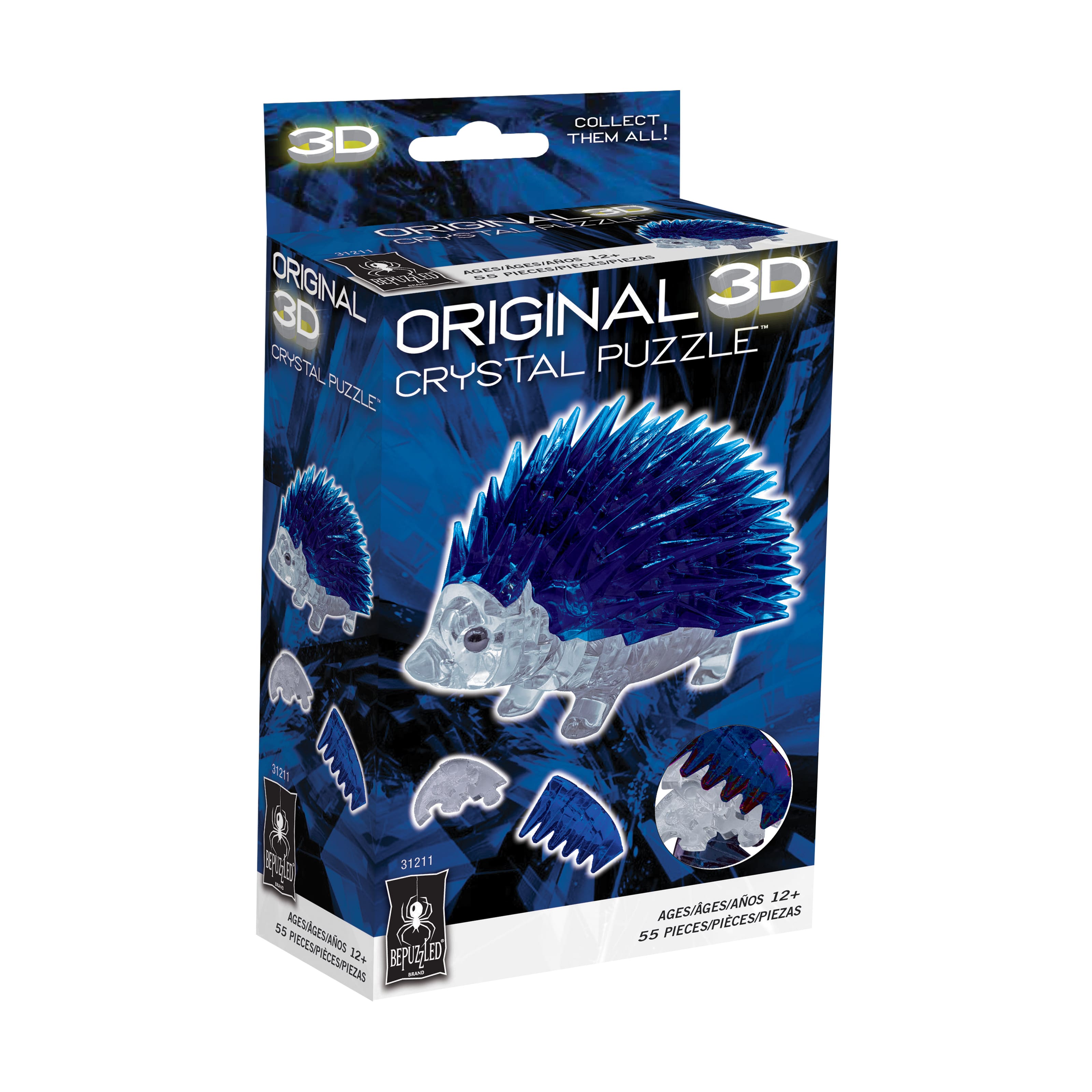 3D Crystal Puzzle - Hedgehog (Blue): 55 Pcs