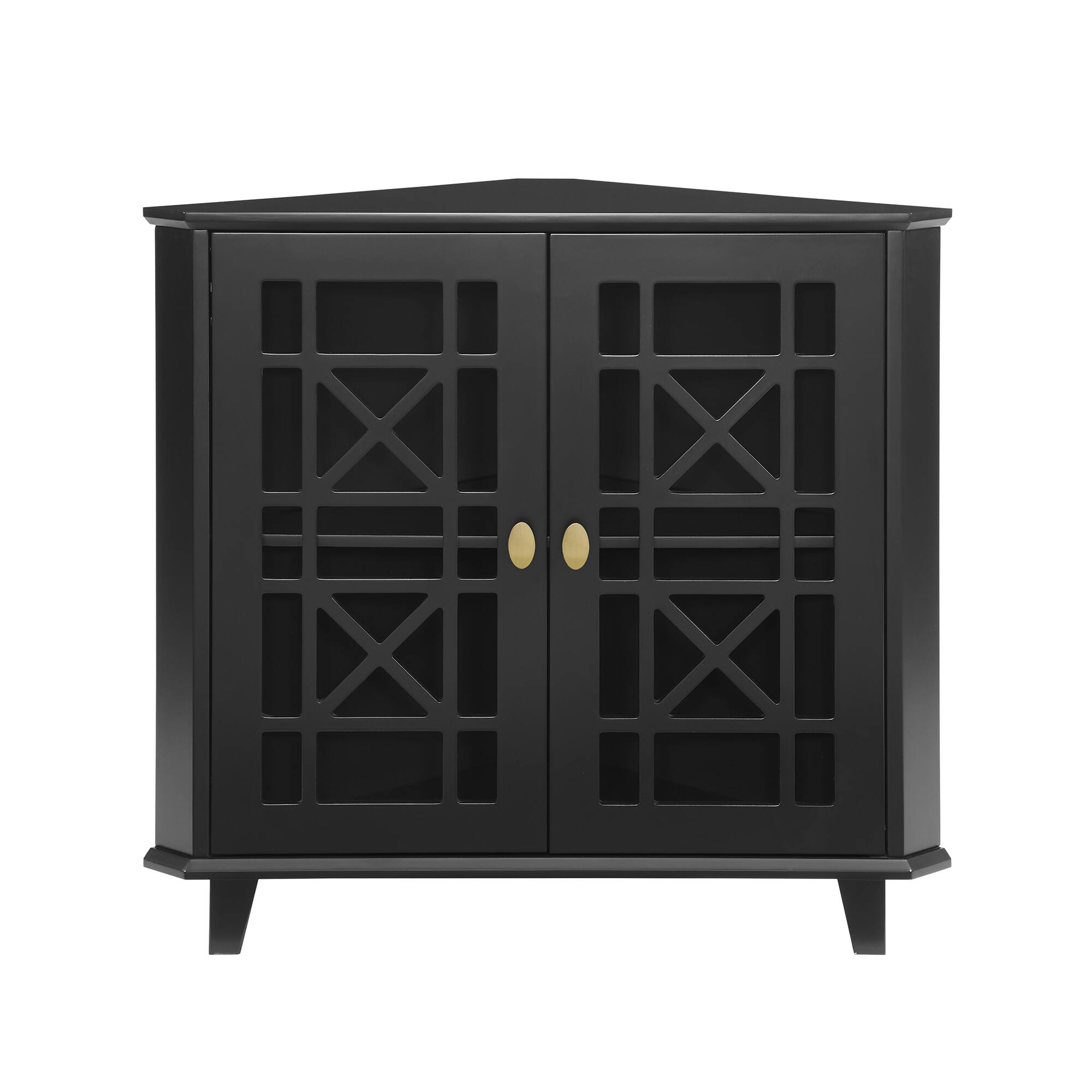 Walker Edison 30&#x22; Black Fretwork Corner Accent Cabinet