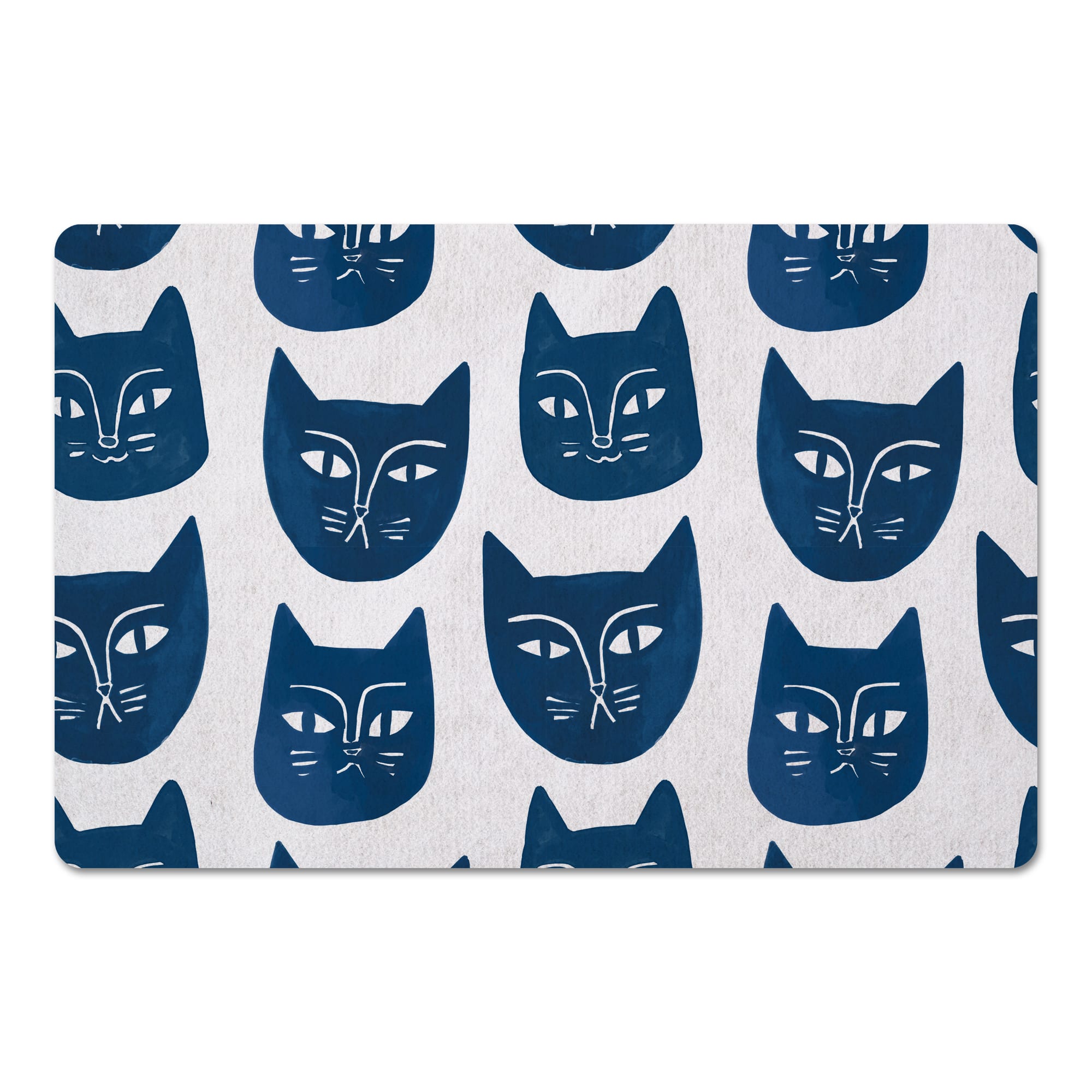 Blue Cat Face Pattern 27" x 18" Floor Mat