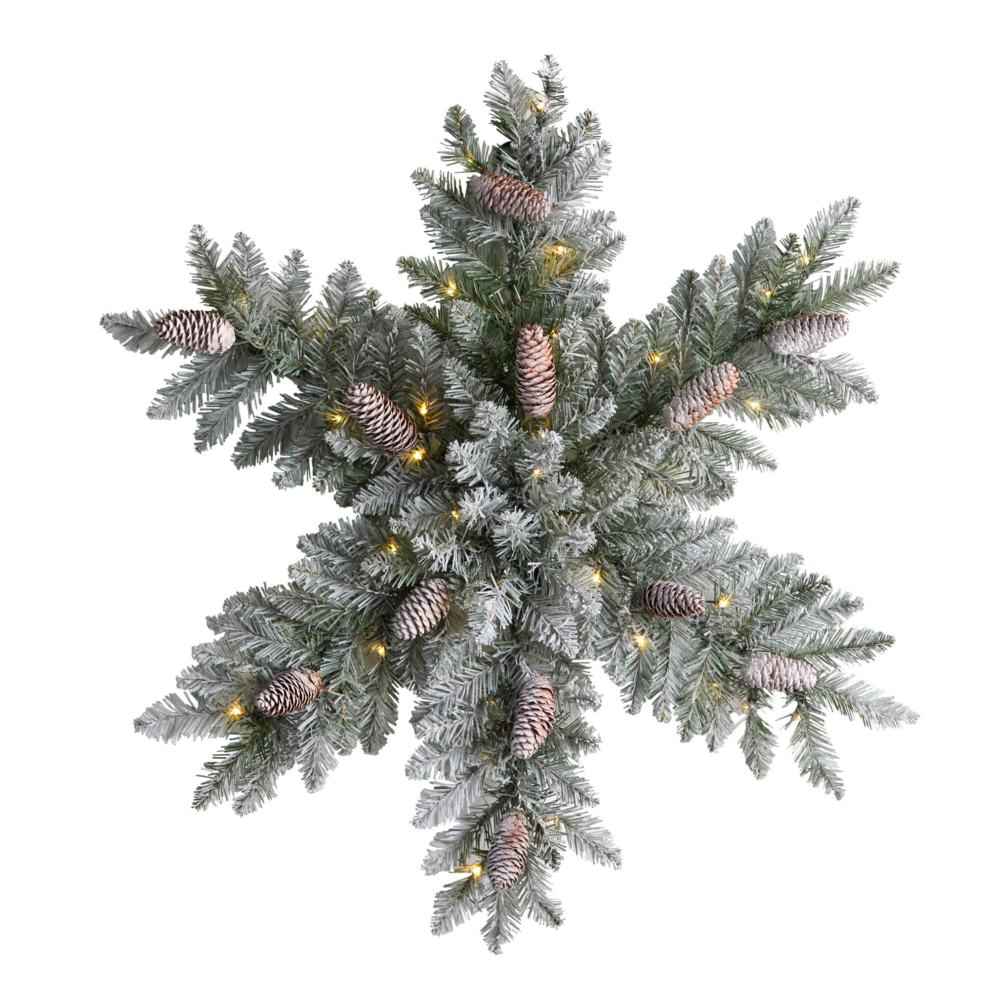 30" Pre-Lit Flocked Snowflake Artificial Dunhill Fir Wreath With Pinecones