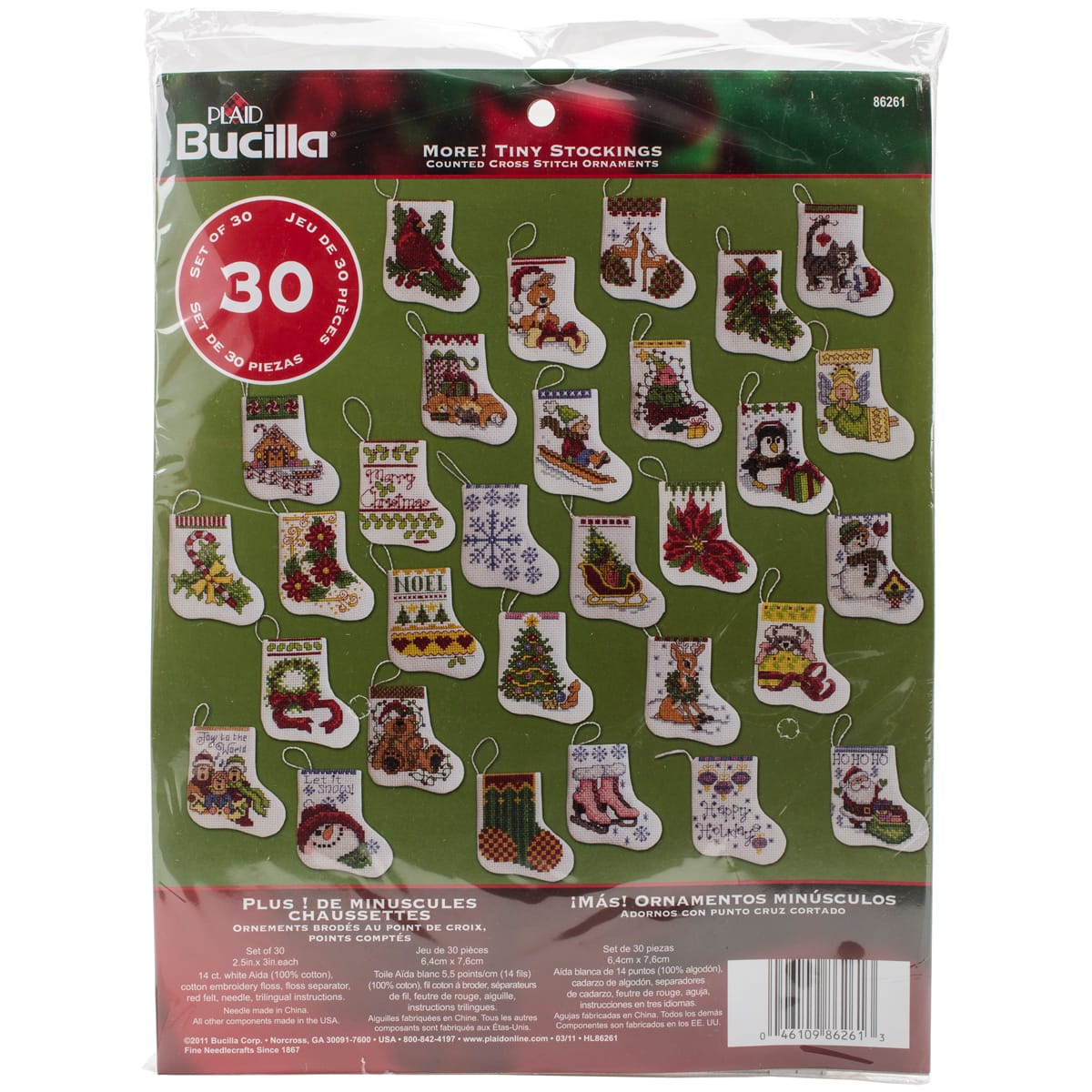 Plaid® Bucilla® More Tiny Stocking Ornaments Counted Cross Stitch Kit, 30ct.