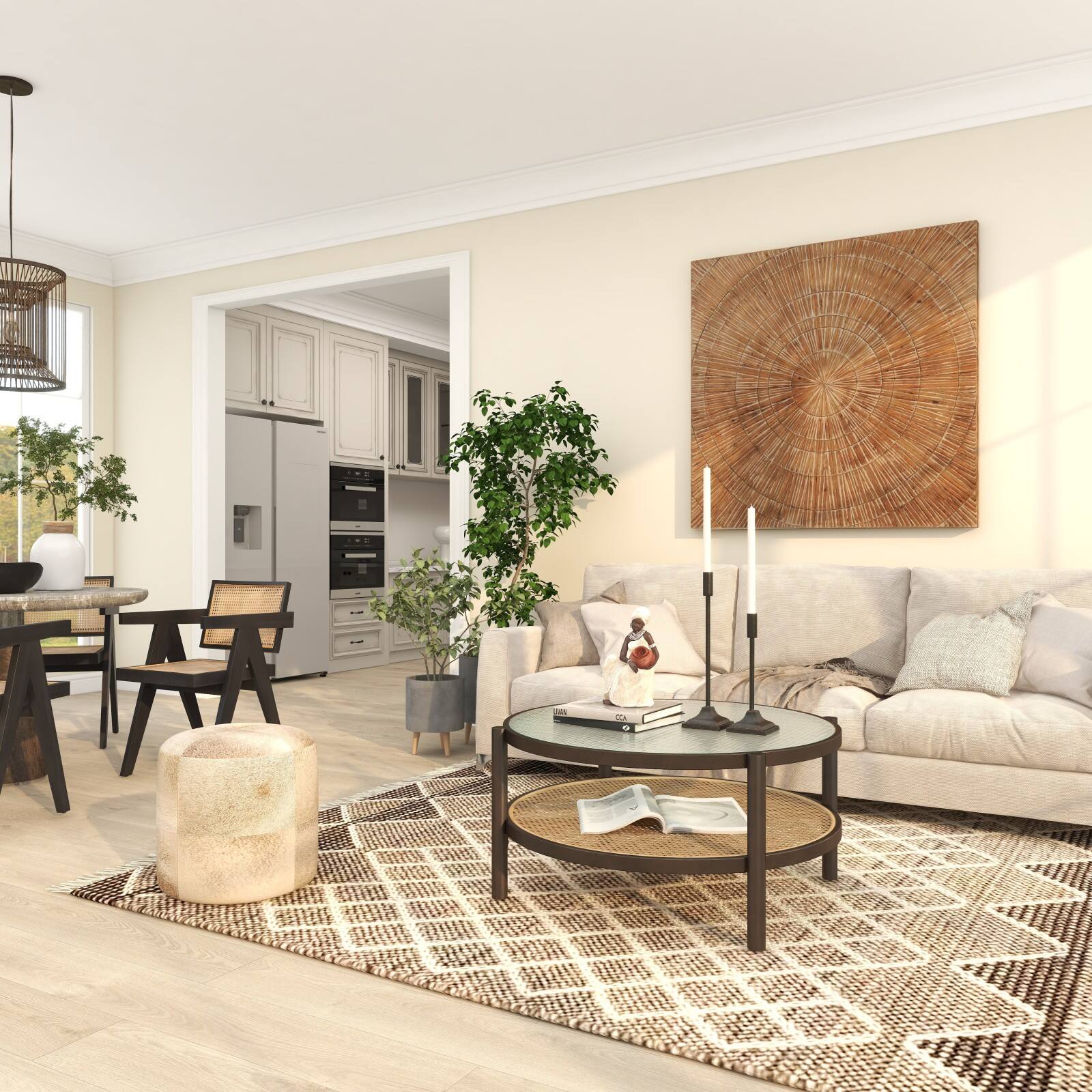 34" Brown Rattan Coffee Table with Pressed Tempered Glass Top