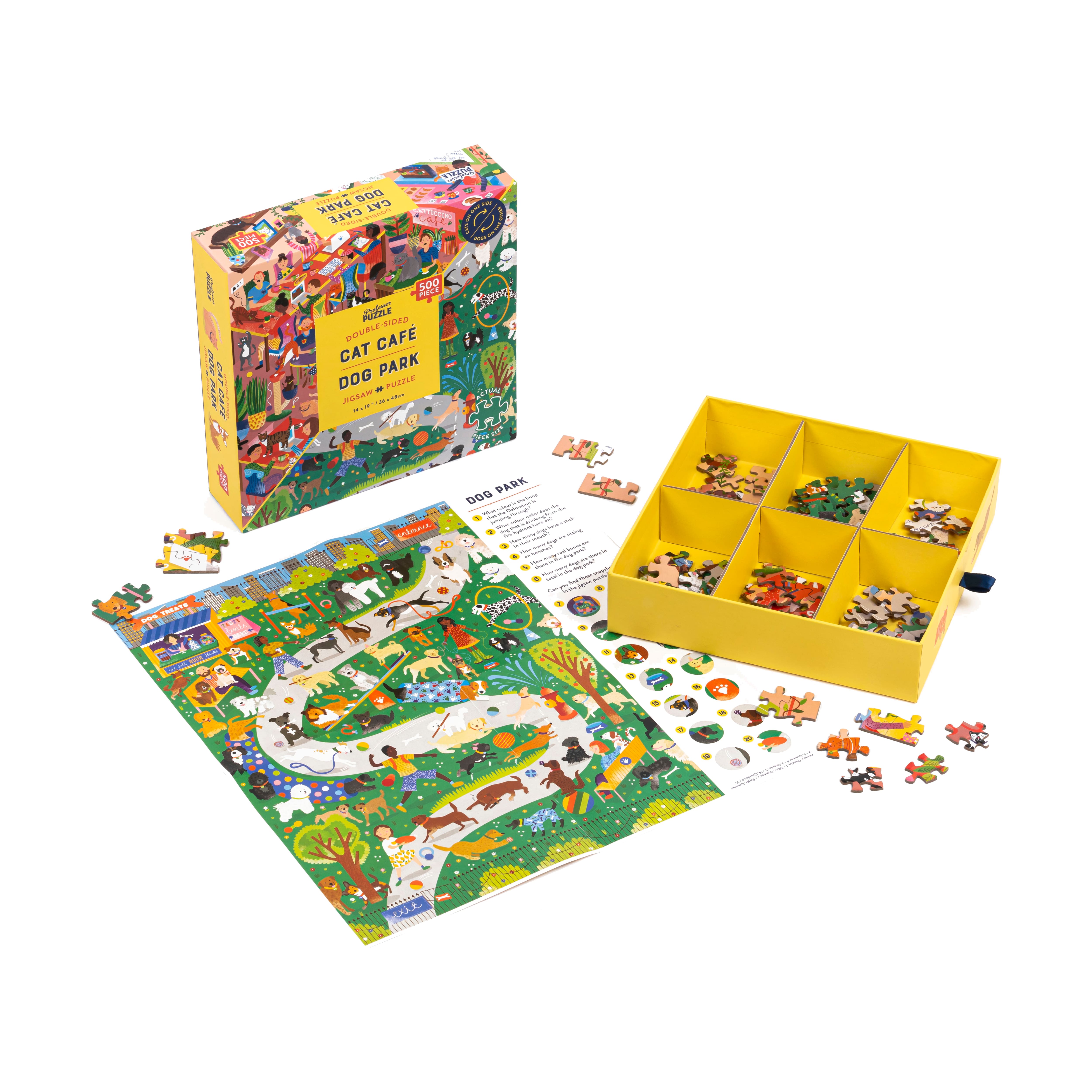 Cat Cafe & Dog Park Double-Sided Jigsaw Puzzle: 500 Pcs