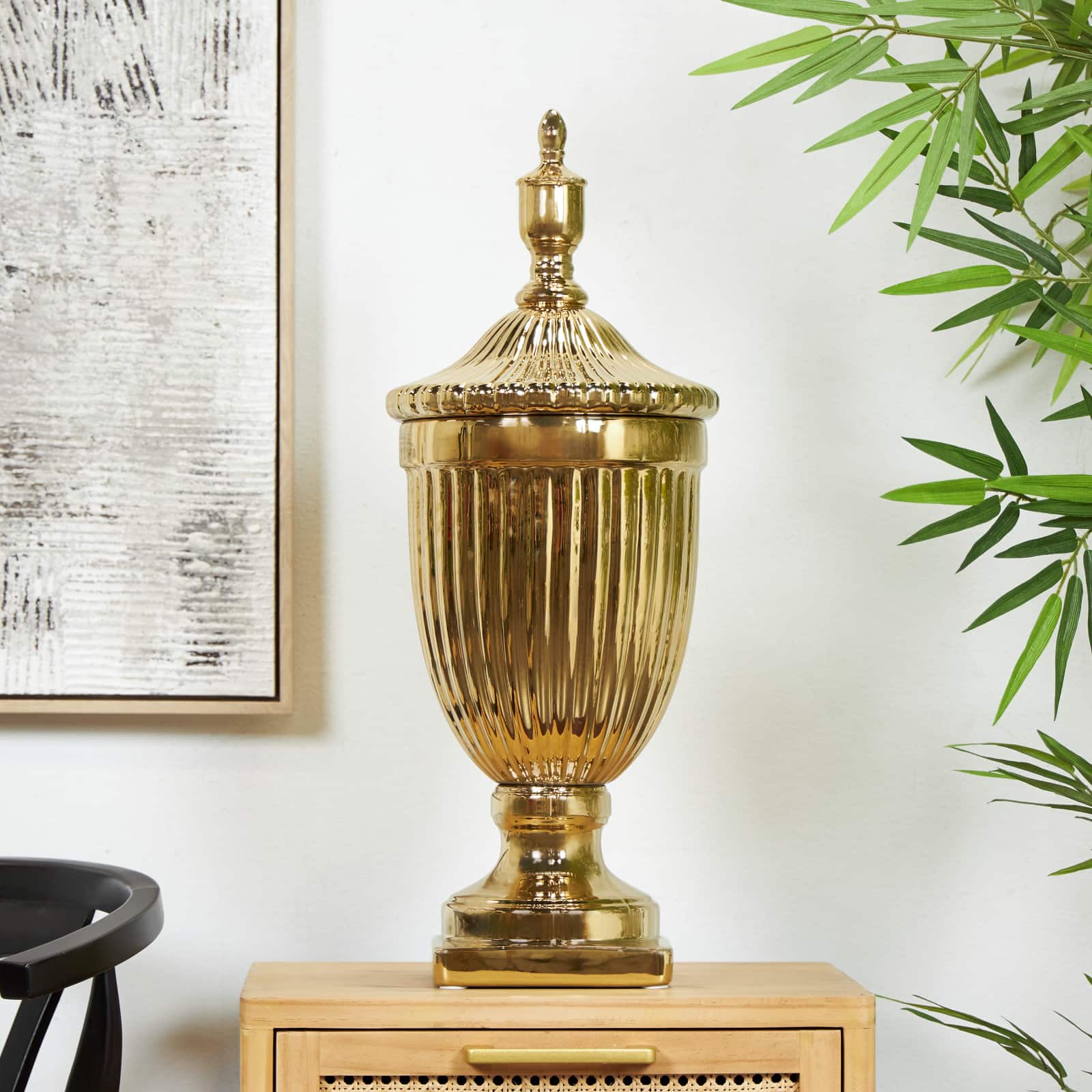 25" Gold Ceramic Tall Decorative Jar